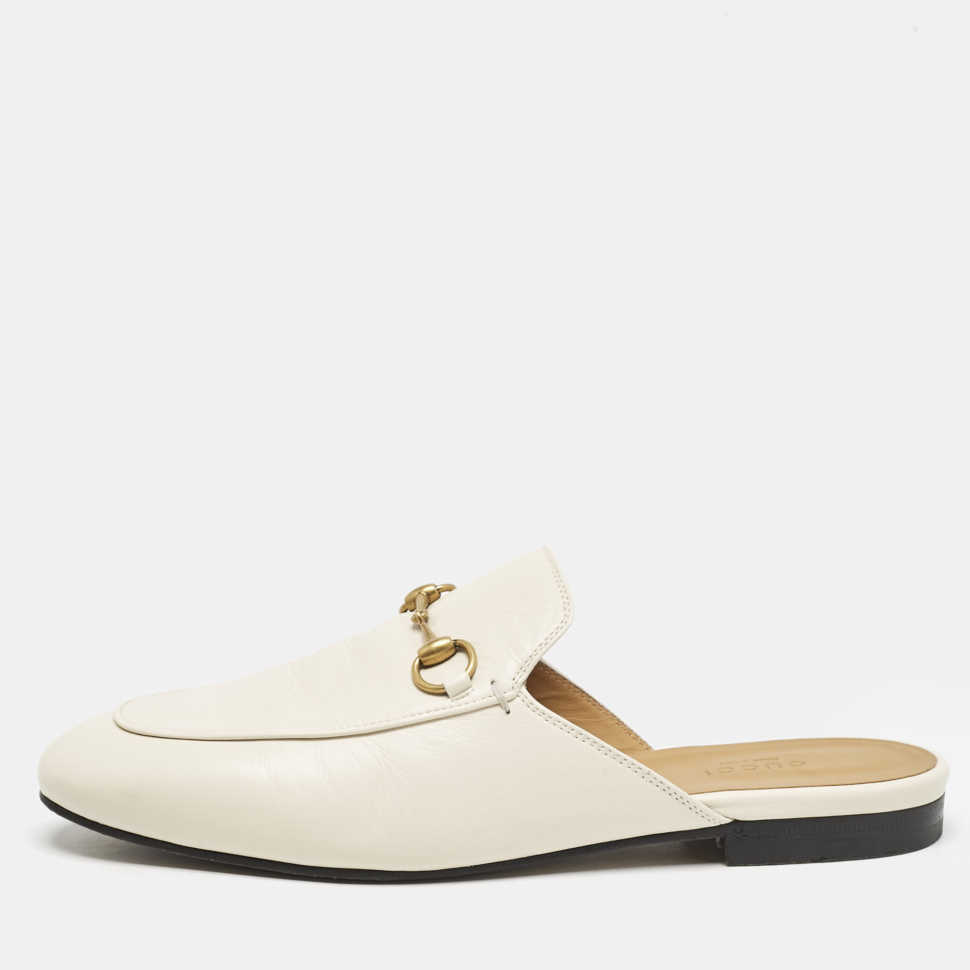 

Gucci Off White Leather Princetown Flat Mules Size