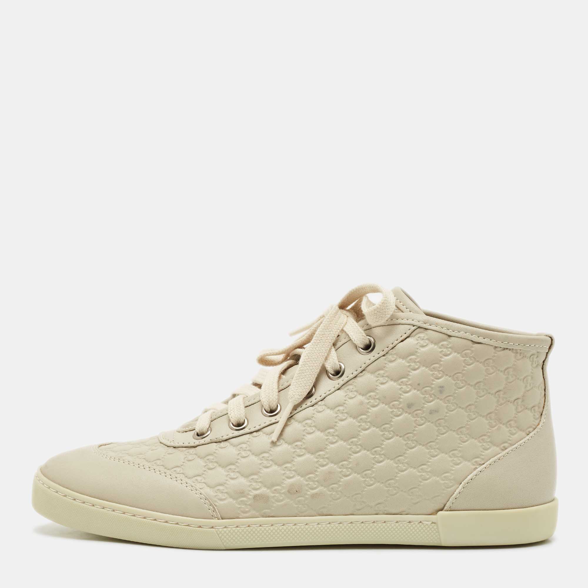

Gucci Cream Microguccissima Leather High Top Sneakers Size