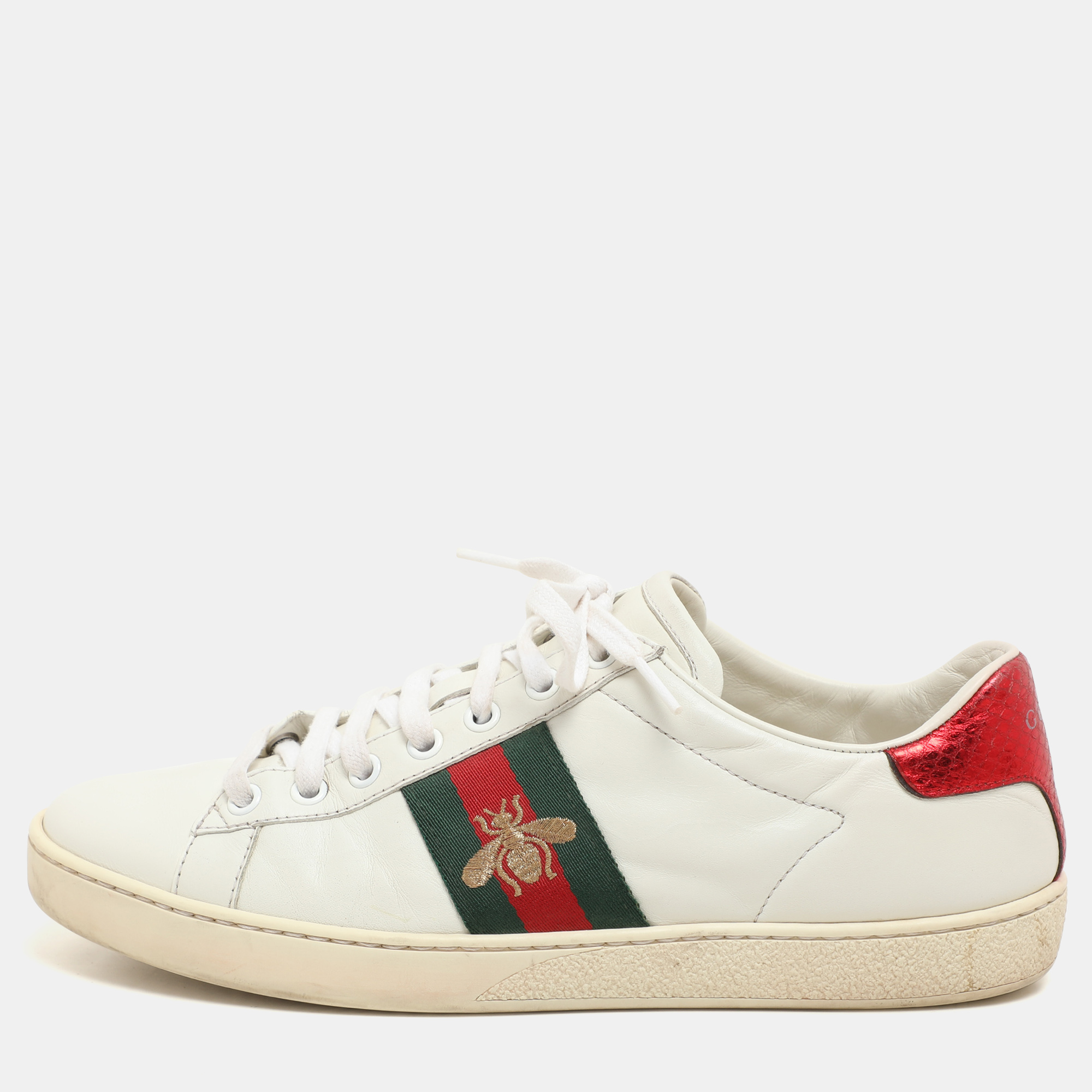 

Gucci White Leather Embroidered Bee Ace Low Top Sneakers Size
