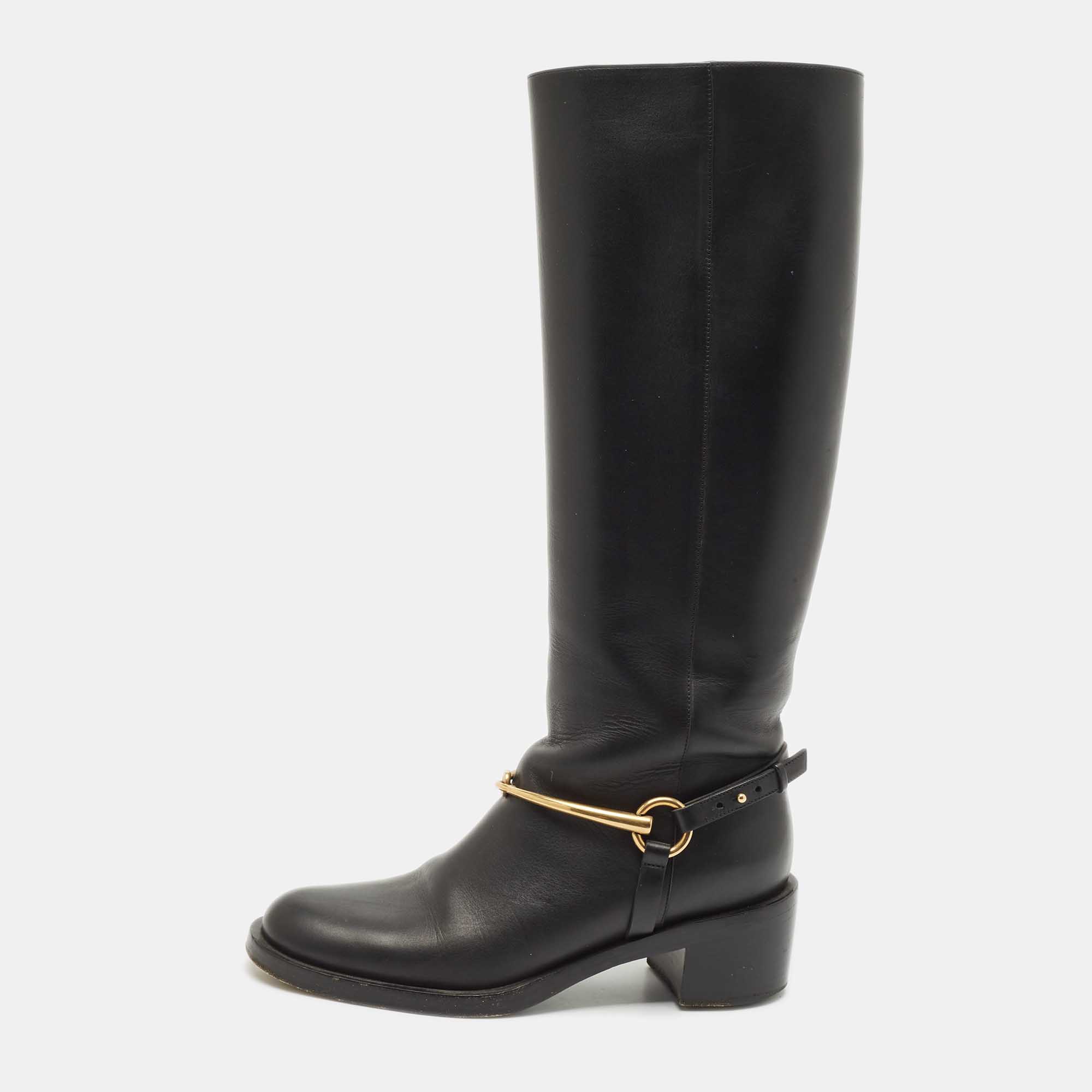 

Gucci Black Leather Horsebit Knee Length Boots Size