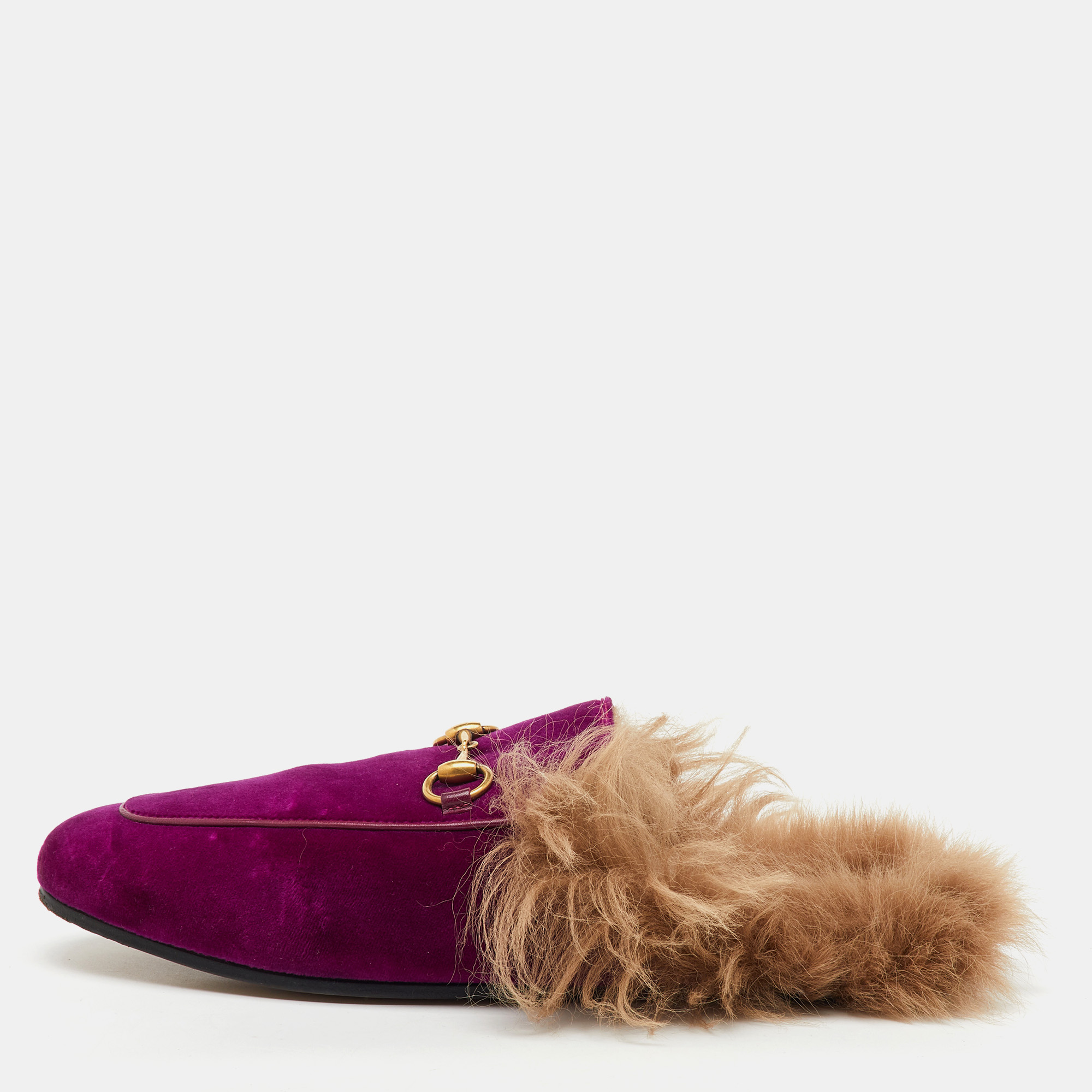 

Gucci Purple Fur and Velvet Princetown Mules Size