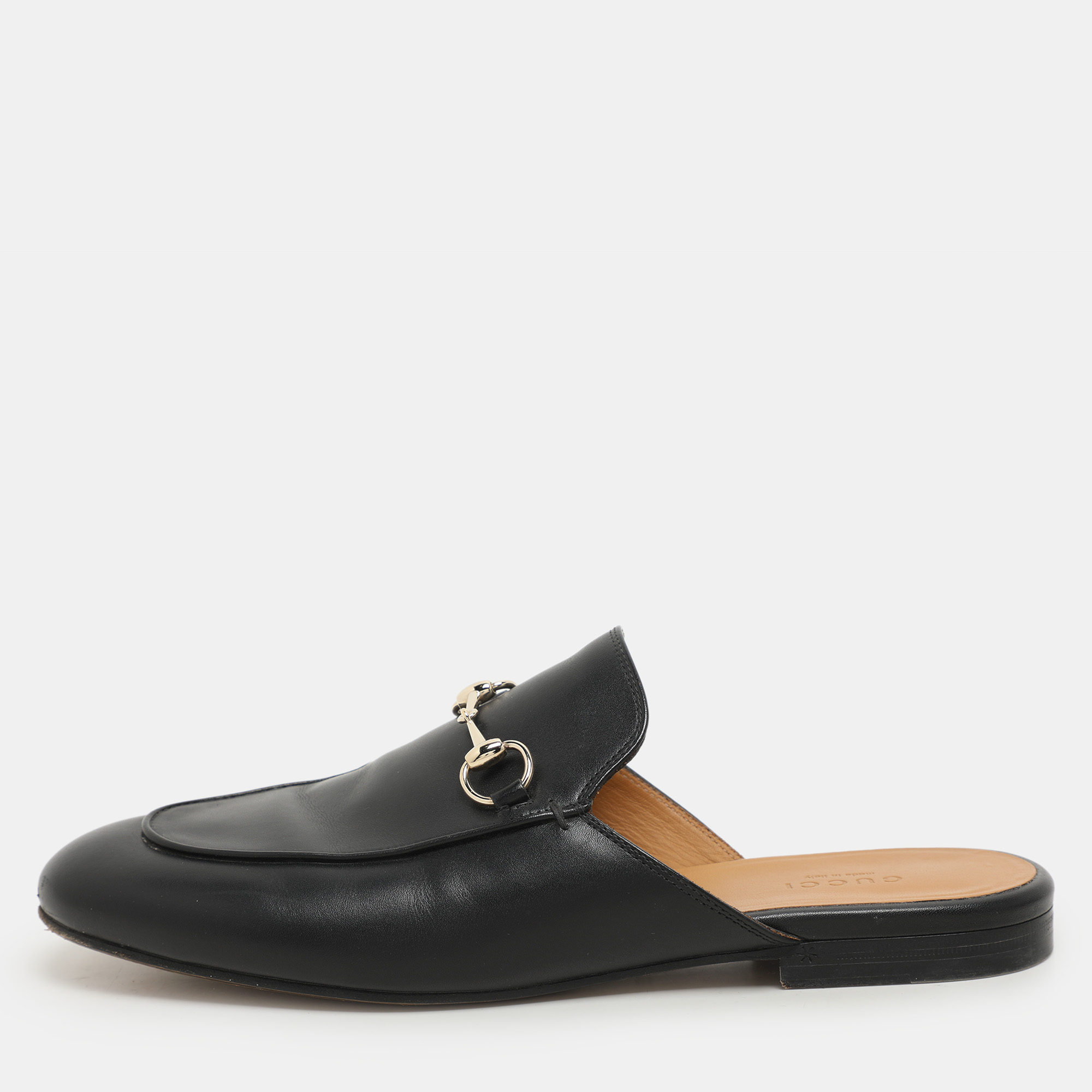 Pre-owned Gucci Black Leather Princetown Mules Size 39