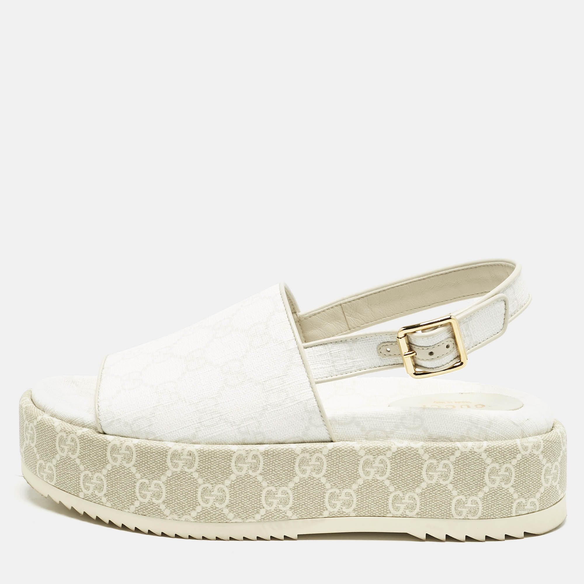 

Gucci White/Beige GG Supreme Canvas Platform Sandals Size