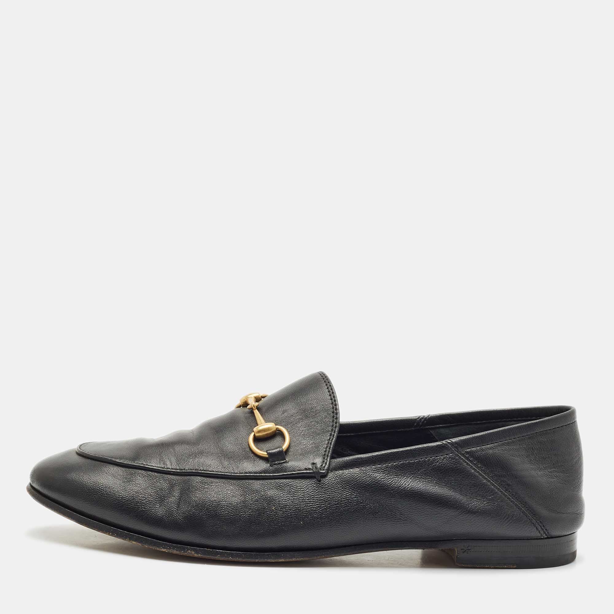 

Gucci Black Leather Jordaan Horsebit Slip On Loafers Size