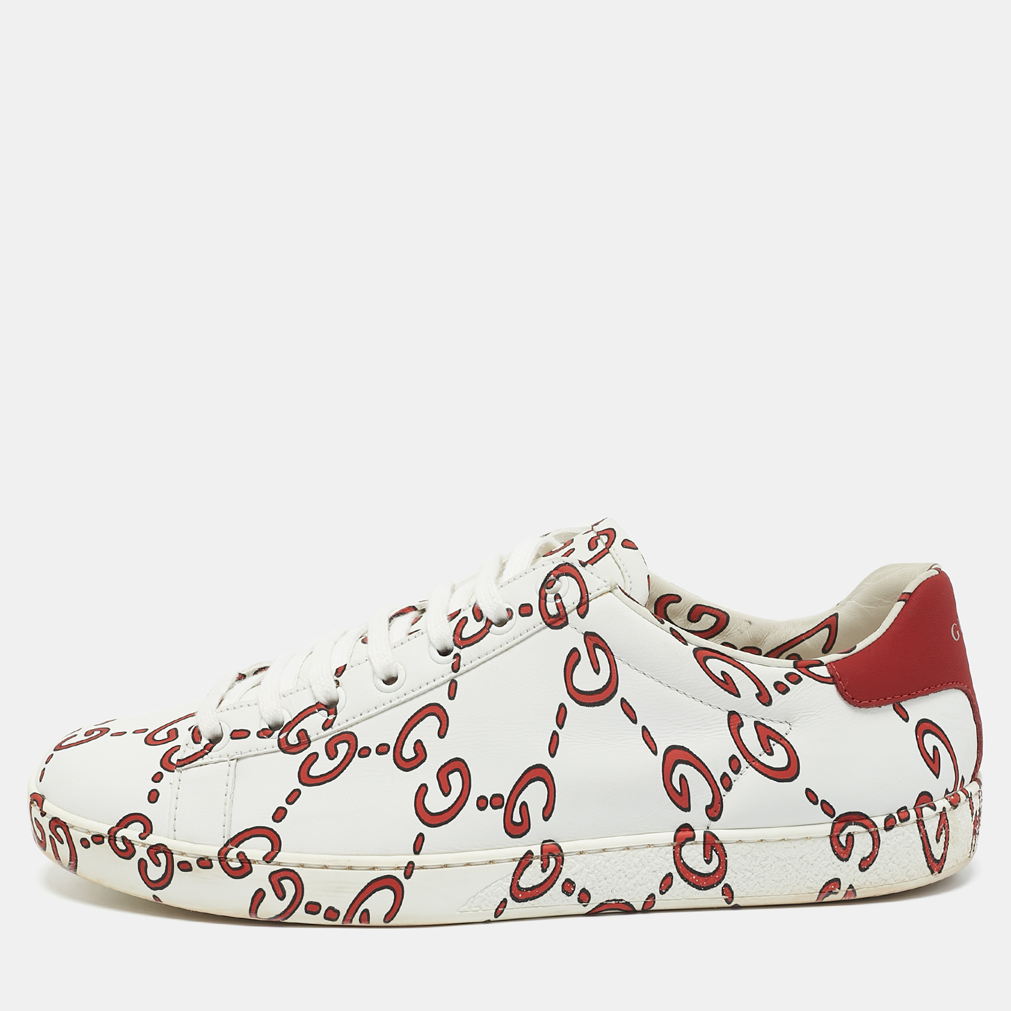 

Gucci White Leather Ghost GG Ace Sneakers Size