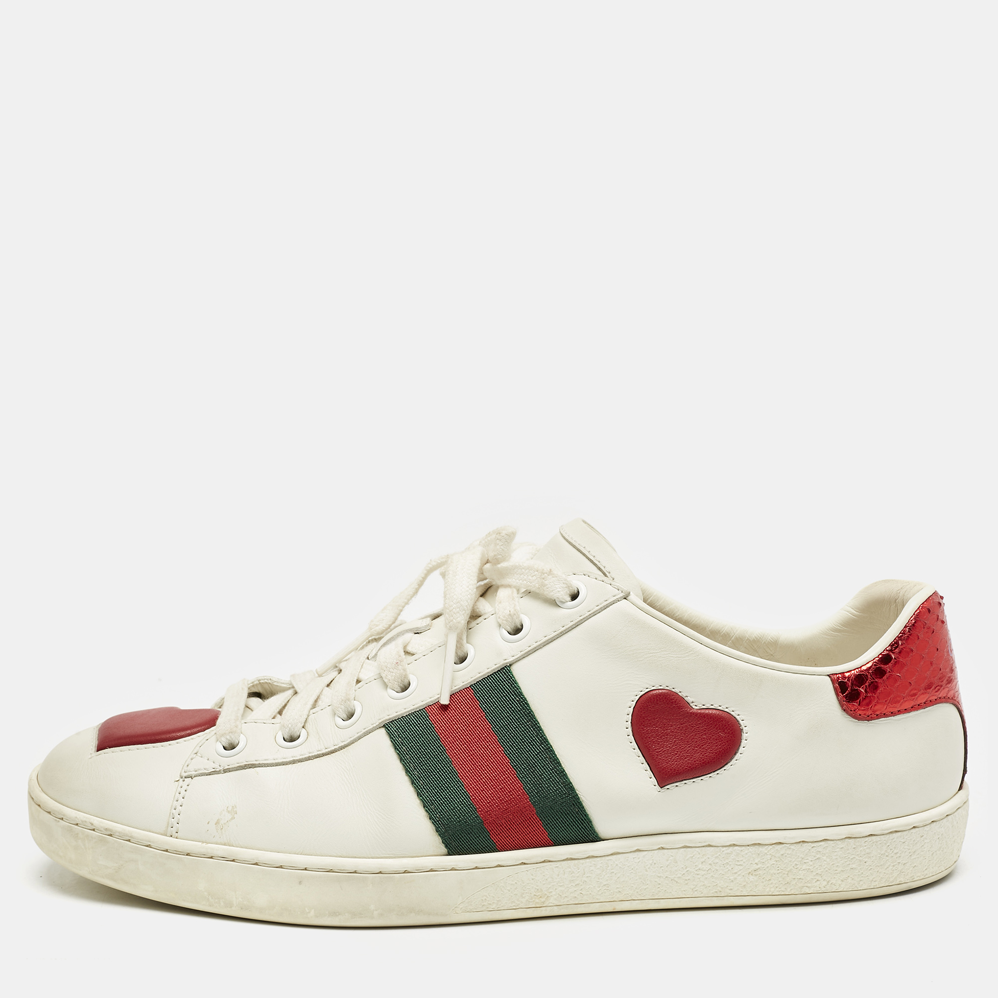

Gucci White Leather Ace Web Heart Detail Lace Up Sneaker Size