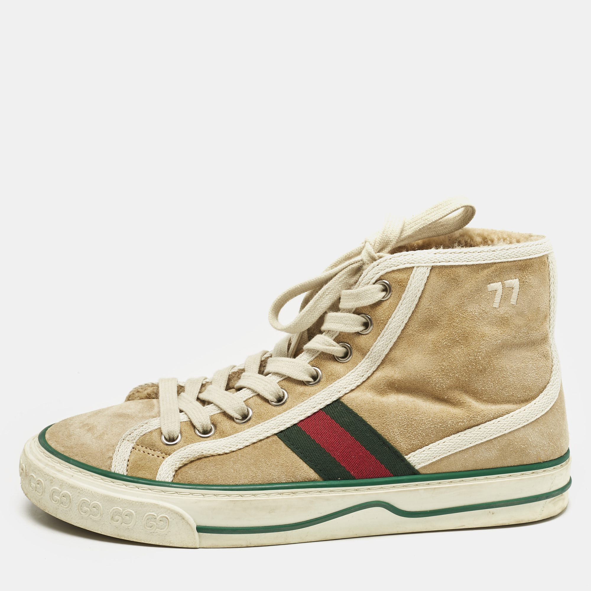 

Gucci Beige Suede Tennis 1977 High Top Sneakers Size