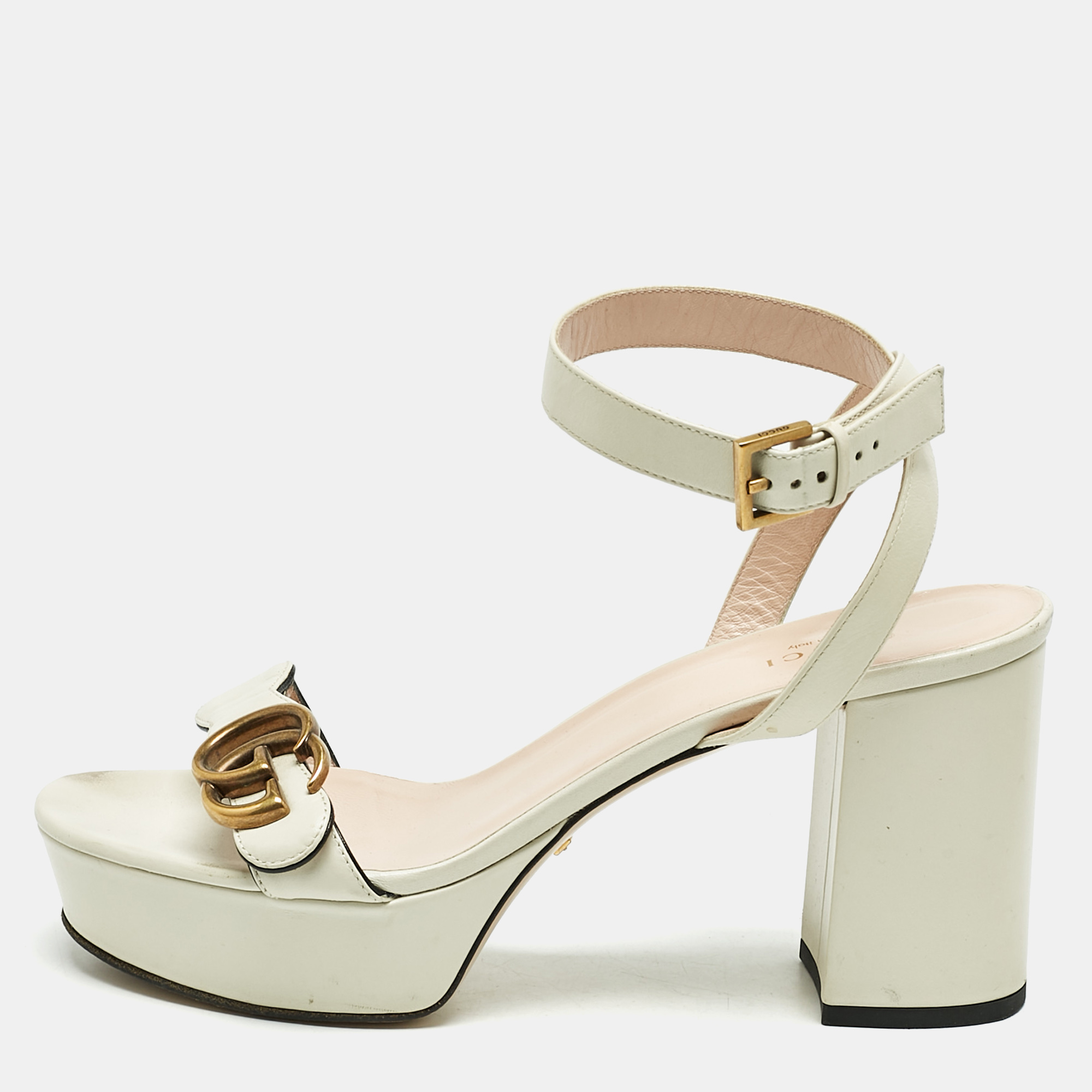

Gucci Cream Leather Ankle Strap Sandals Size