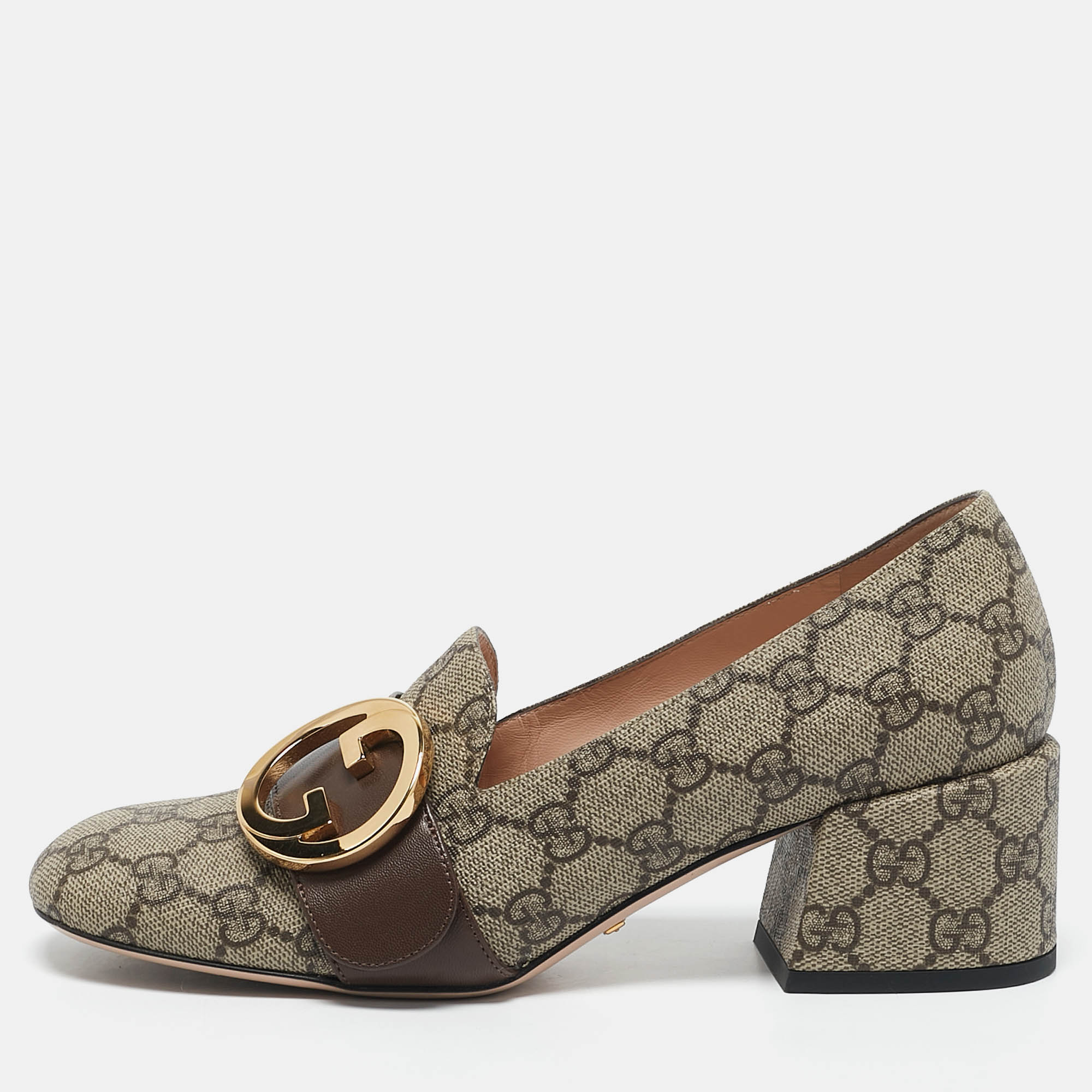 

Gucci Beige/Brown GG Supreme Canvas Interlocking G Pumps Size