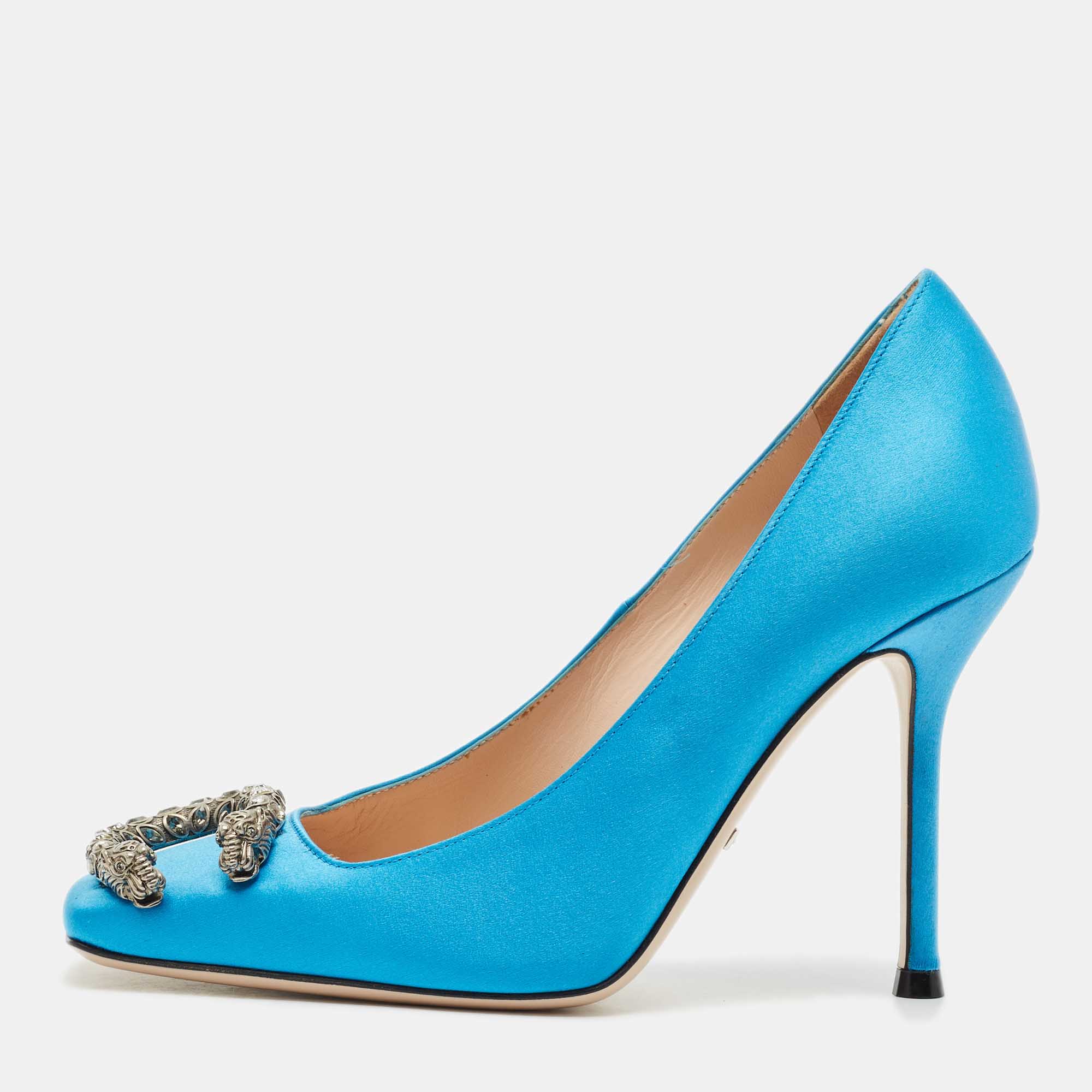 

Gucci Light Blue Satin Dionysus Square Toe Pumps Size