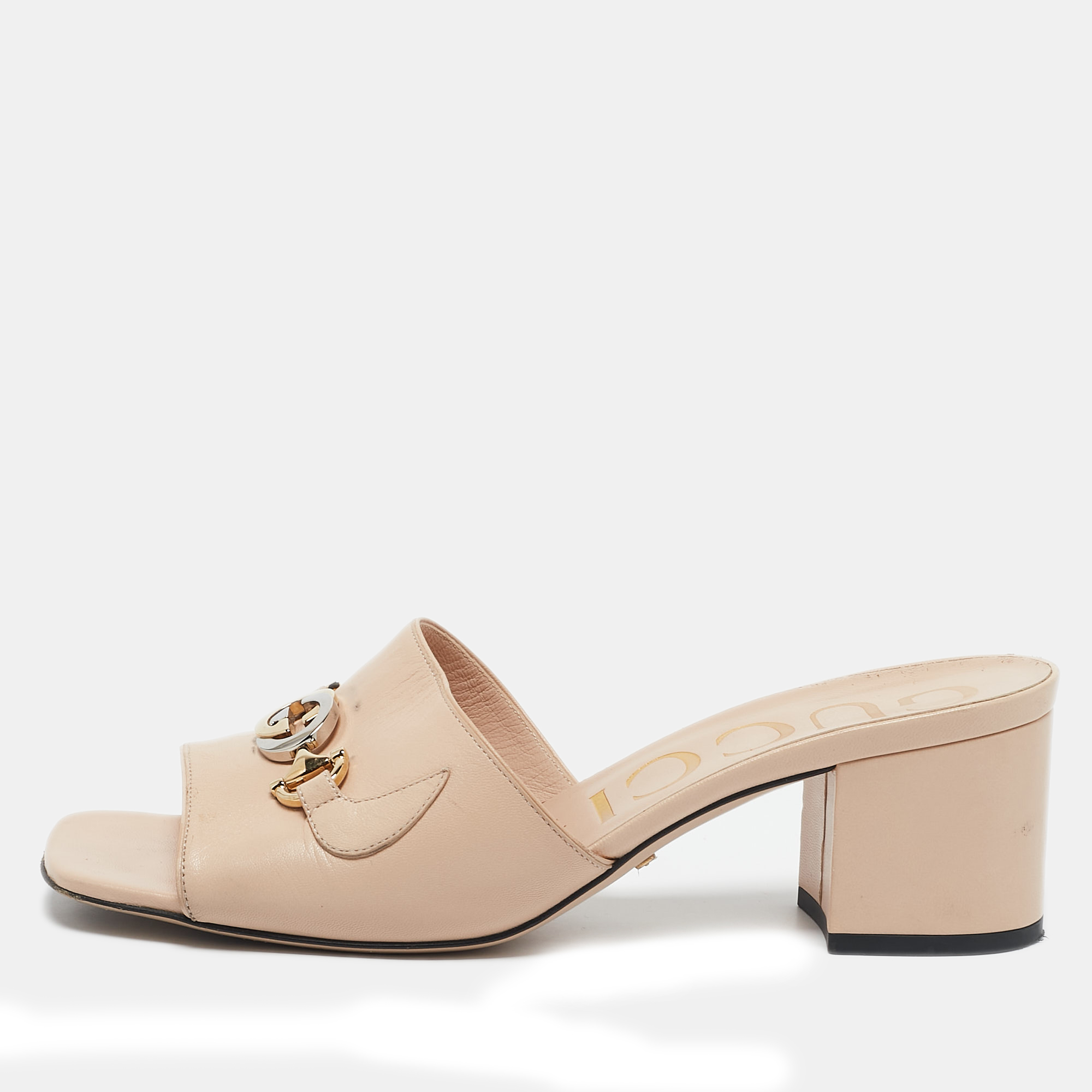 

Gucci Beige Leather Horsebit Slide Sandals Size