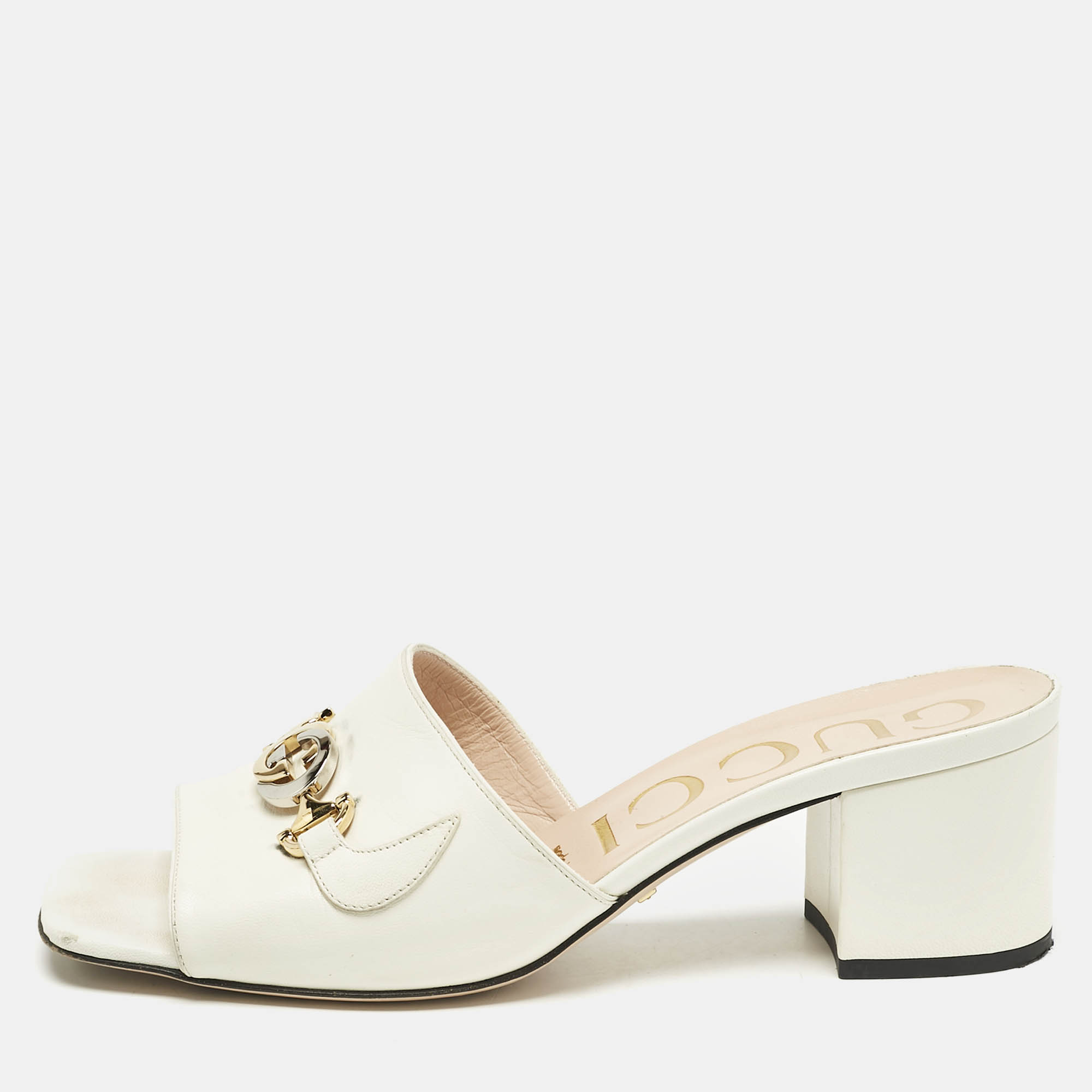 

Gucci White Leather Zumi Slide Sandals Size