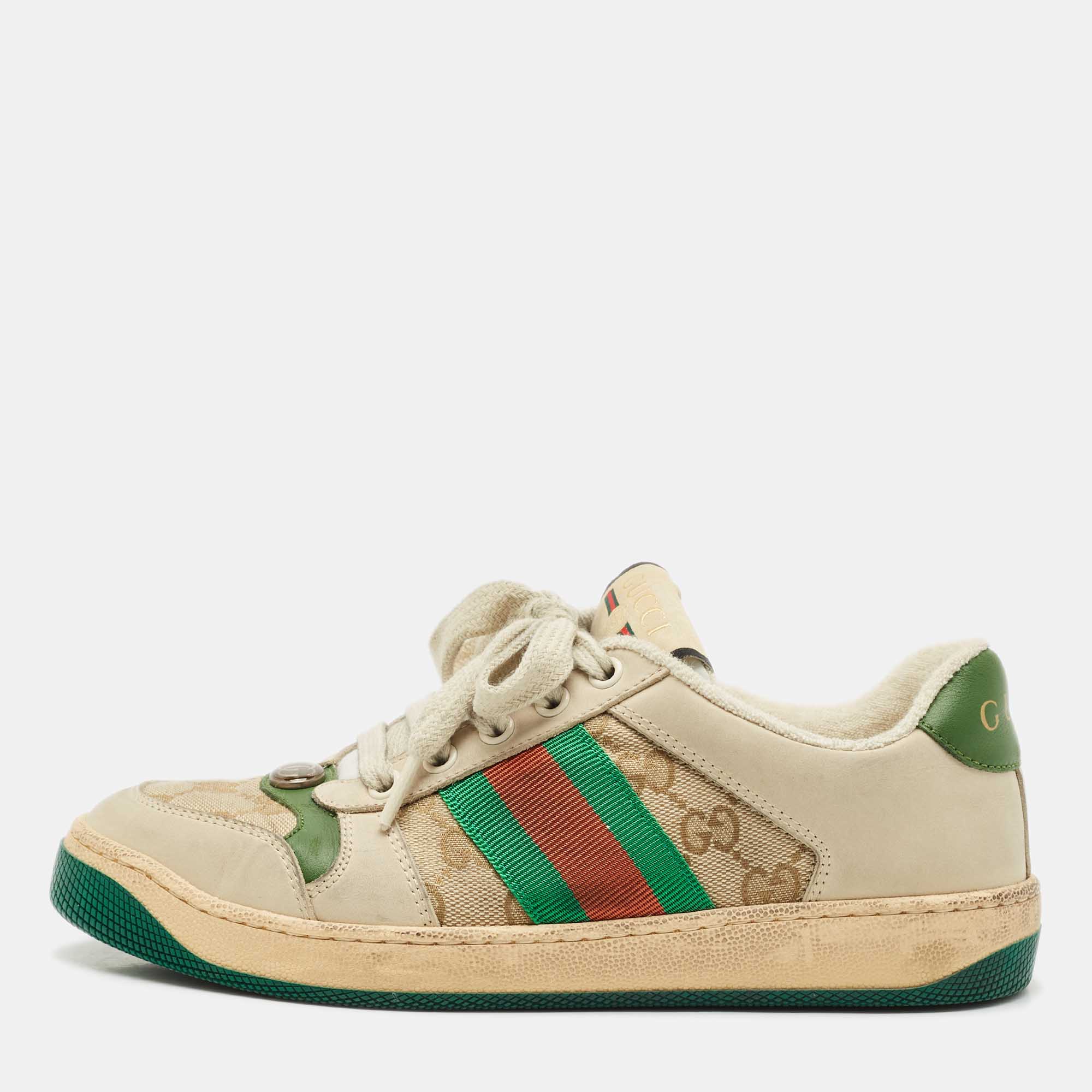 

Gucci Multicolor Nubuck Leather and Canvas Screener Sneakers Size