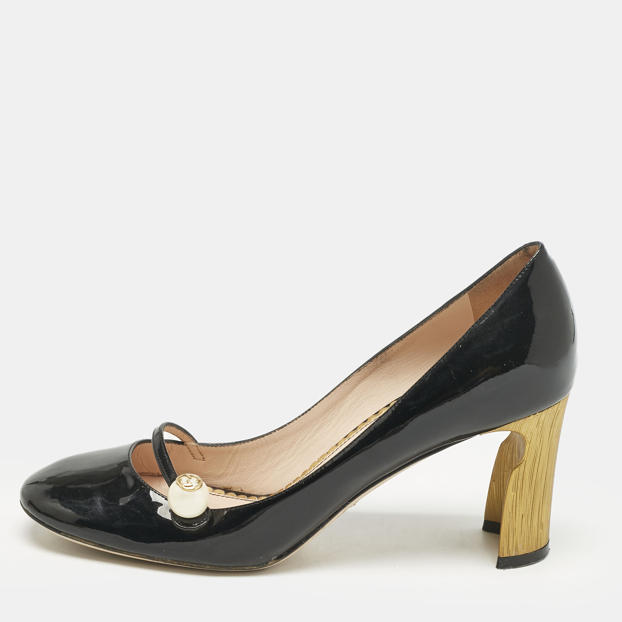 

Gucci Black Patent Leather Vernice Pearl Arielle Mary Jane Pumps Size