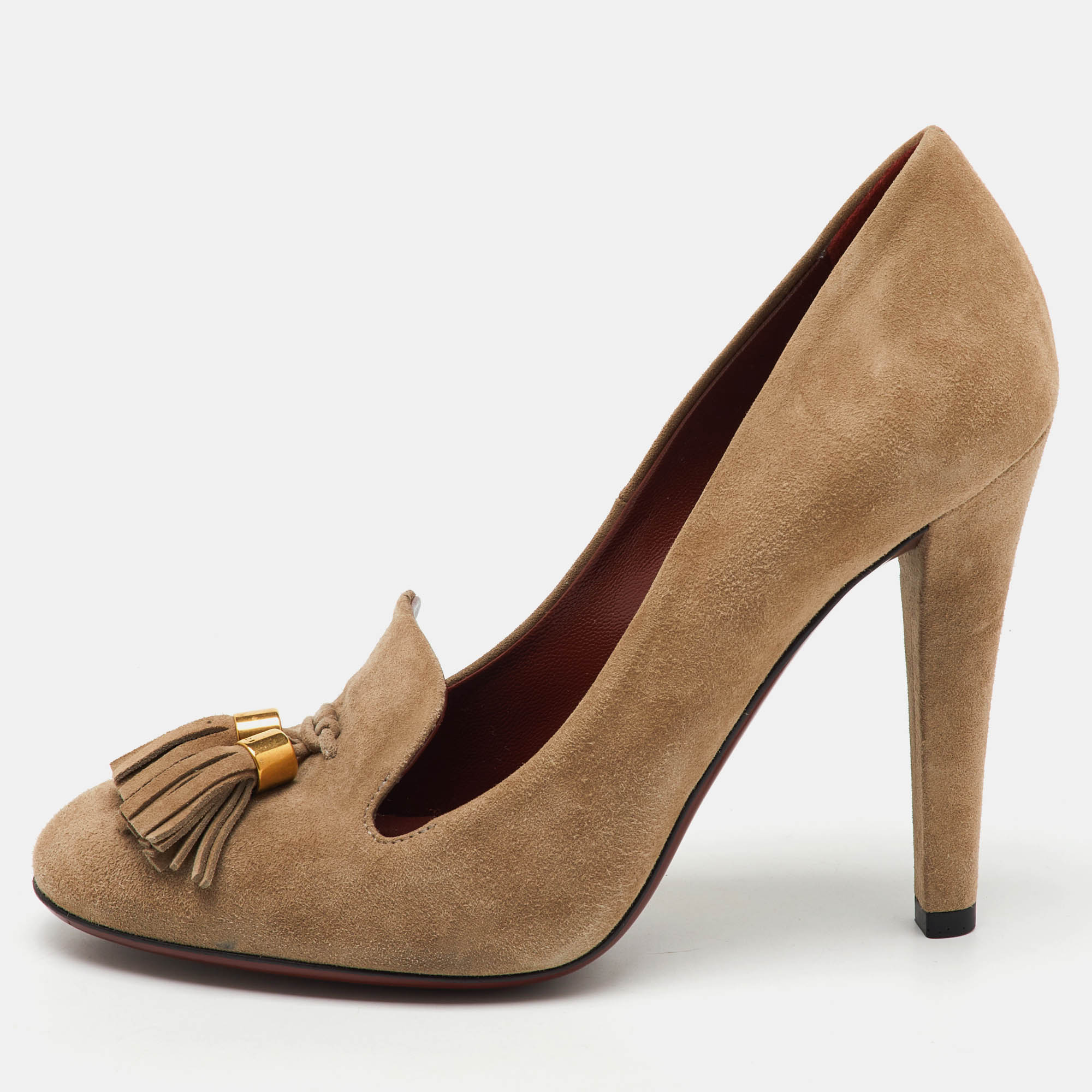 

Gucci Beige Suede Mischa Tassel Moccasin Pumps Size