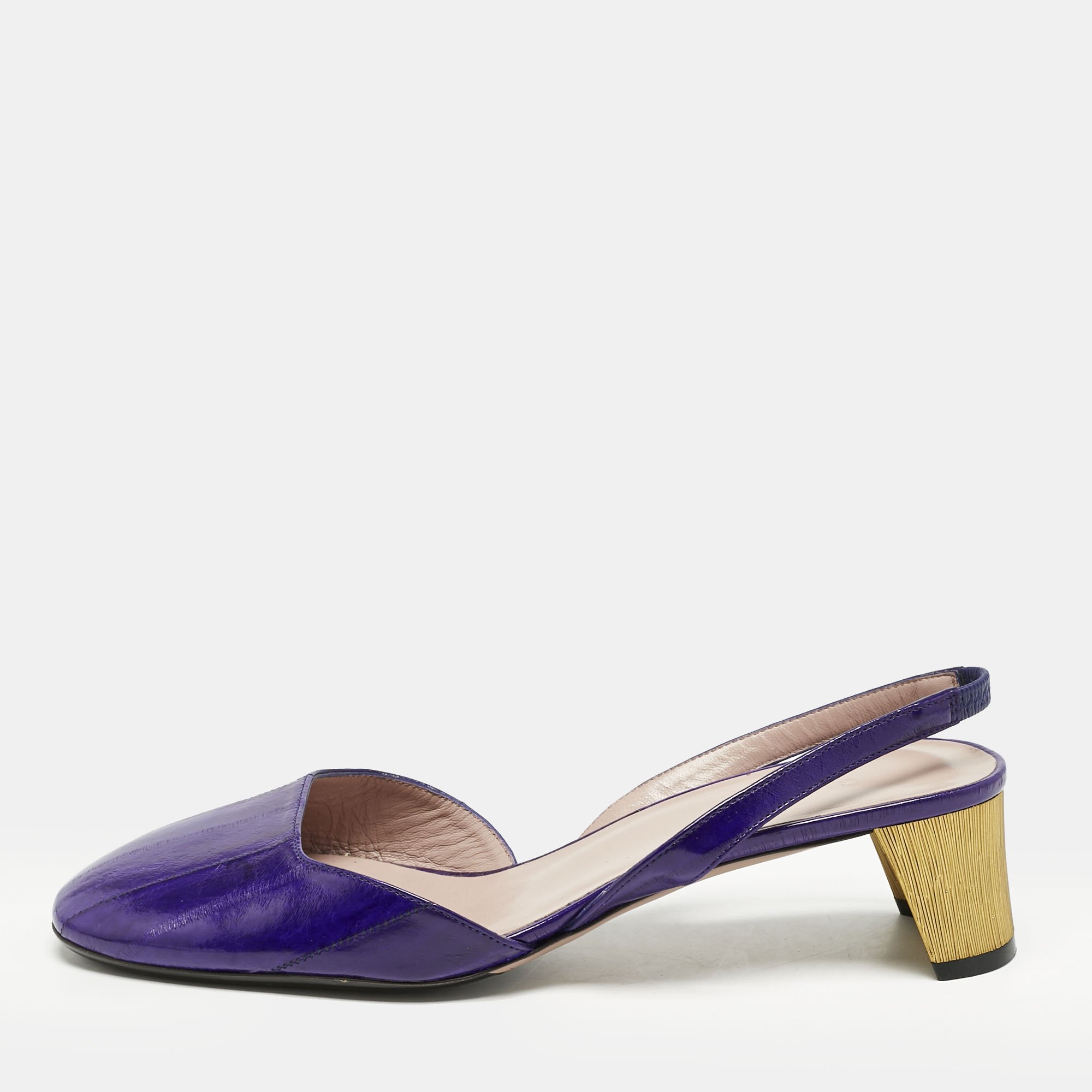 

Gucci Purple Eel Leather Block Heel Slingback Pumps Size