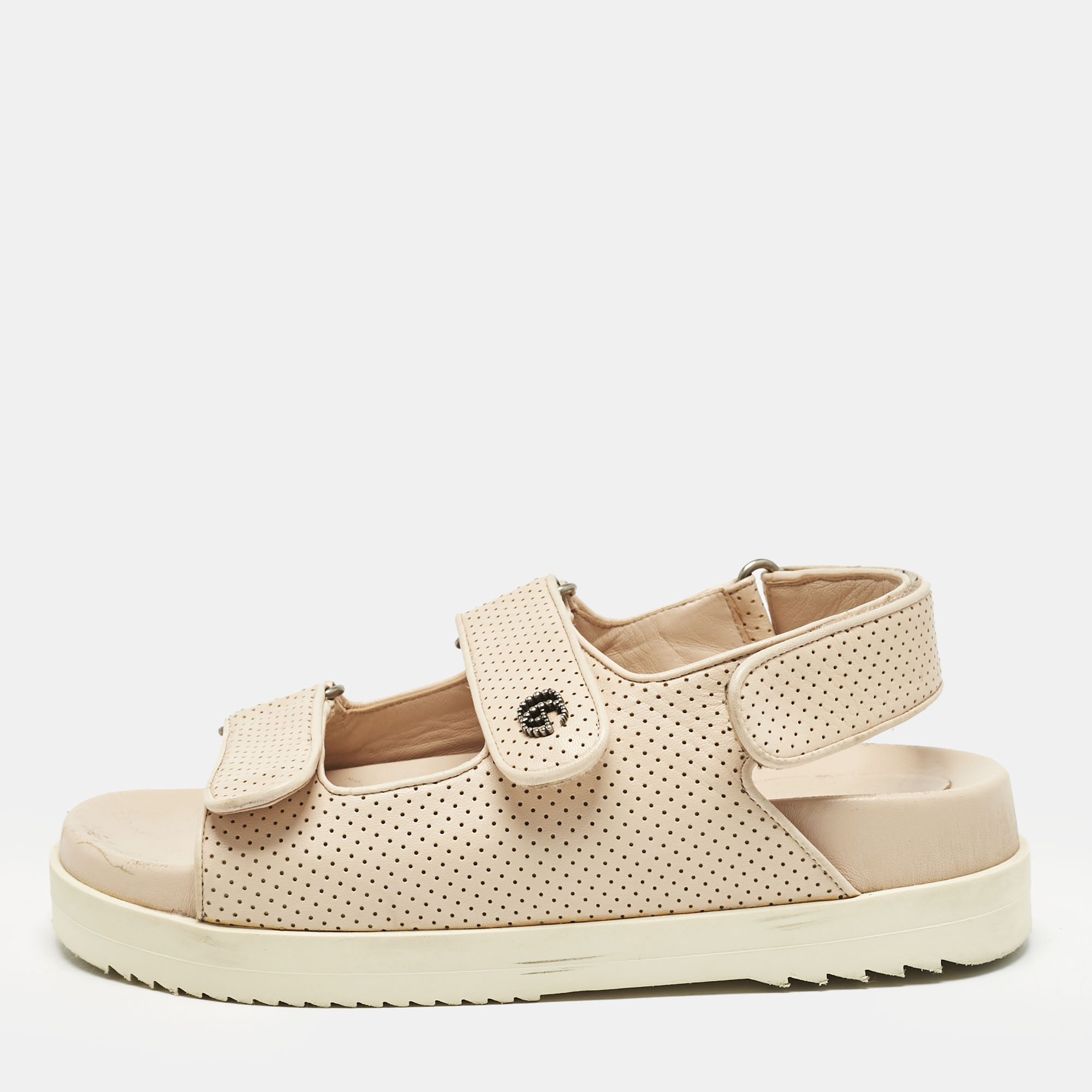 

Gucci Pink Perforated Leather Mini Double G Flat Sandals Size