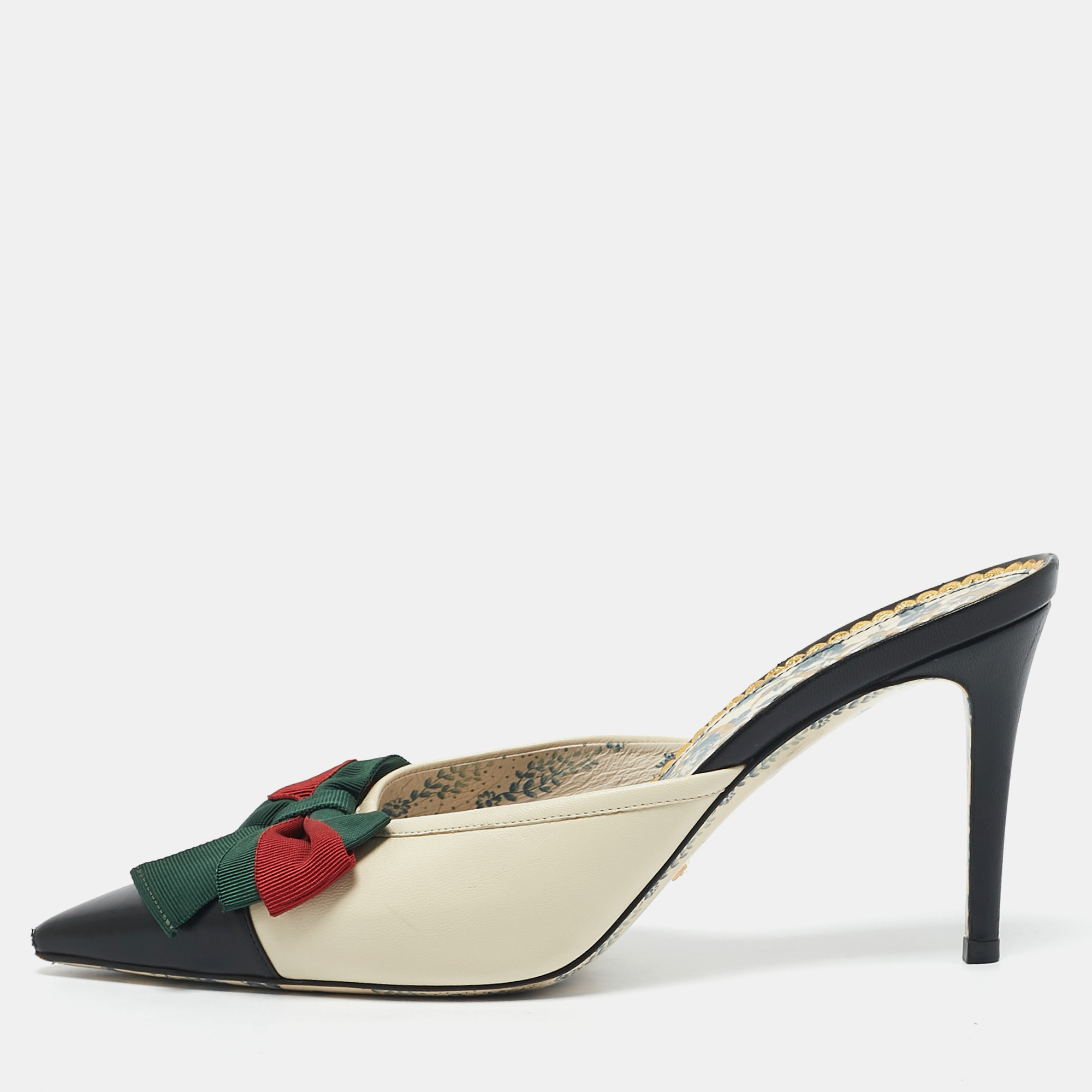

Gucci Cream/Black Leather Sackville Web Bow Mules Size