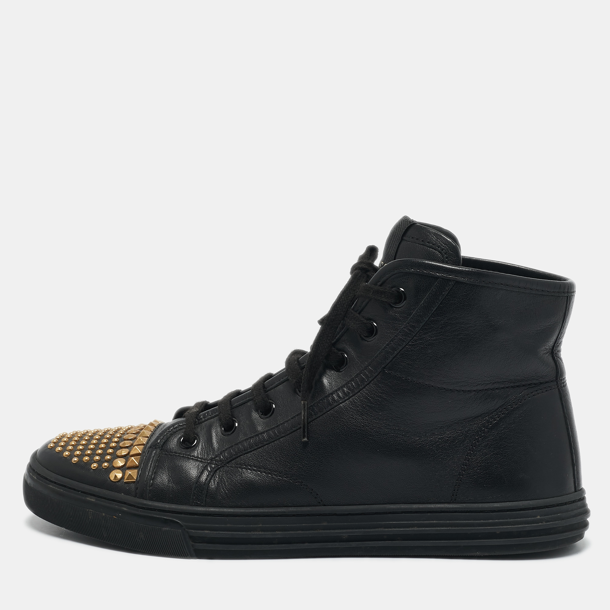

Gucci Black Leather California Studded High Top Sneakers Size