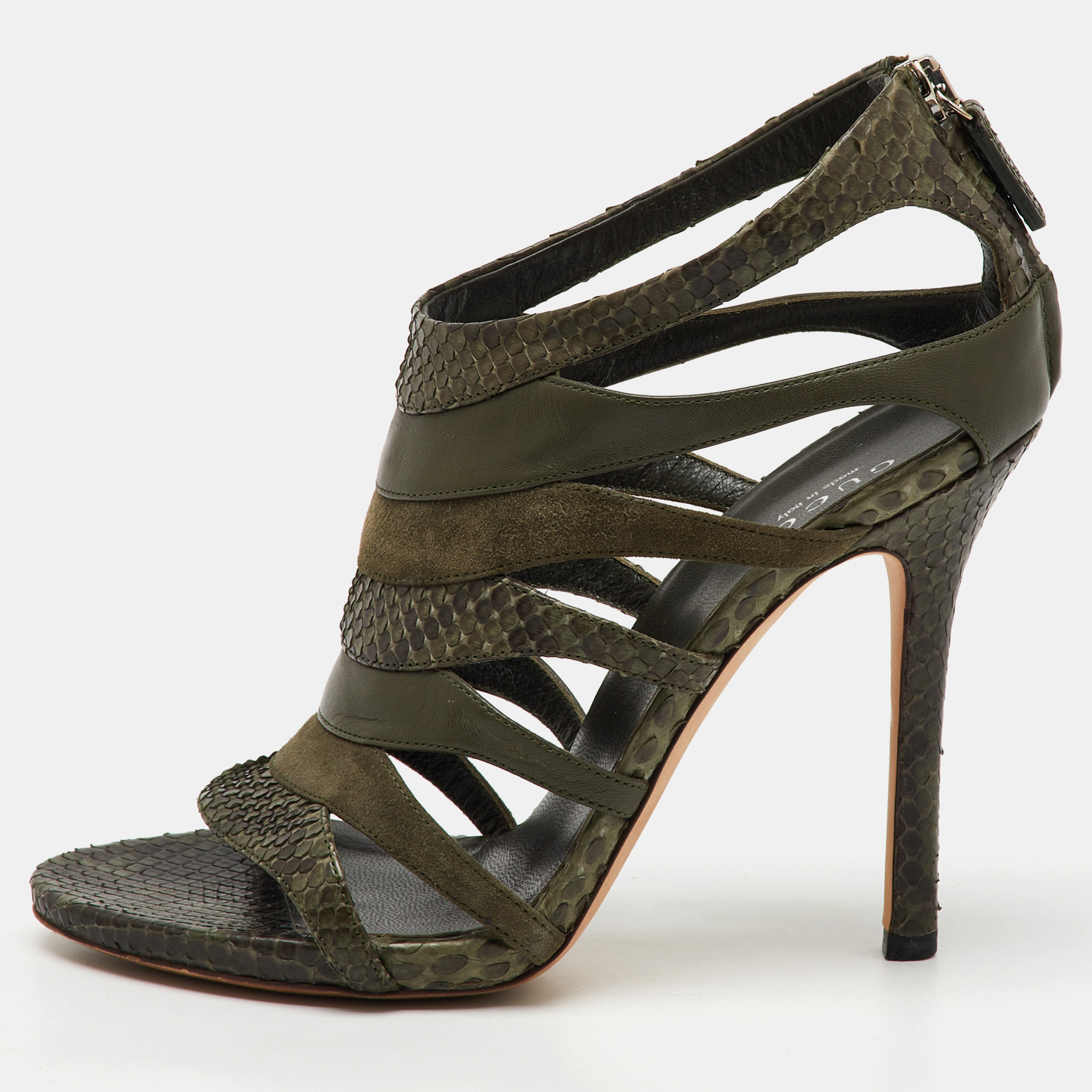 

Gucci Olive Green Python Leather and Suede Gladiator Sandals Size