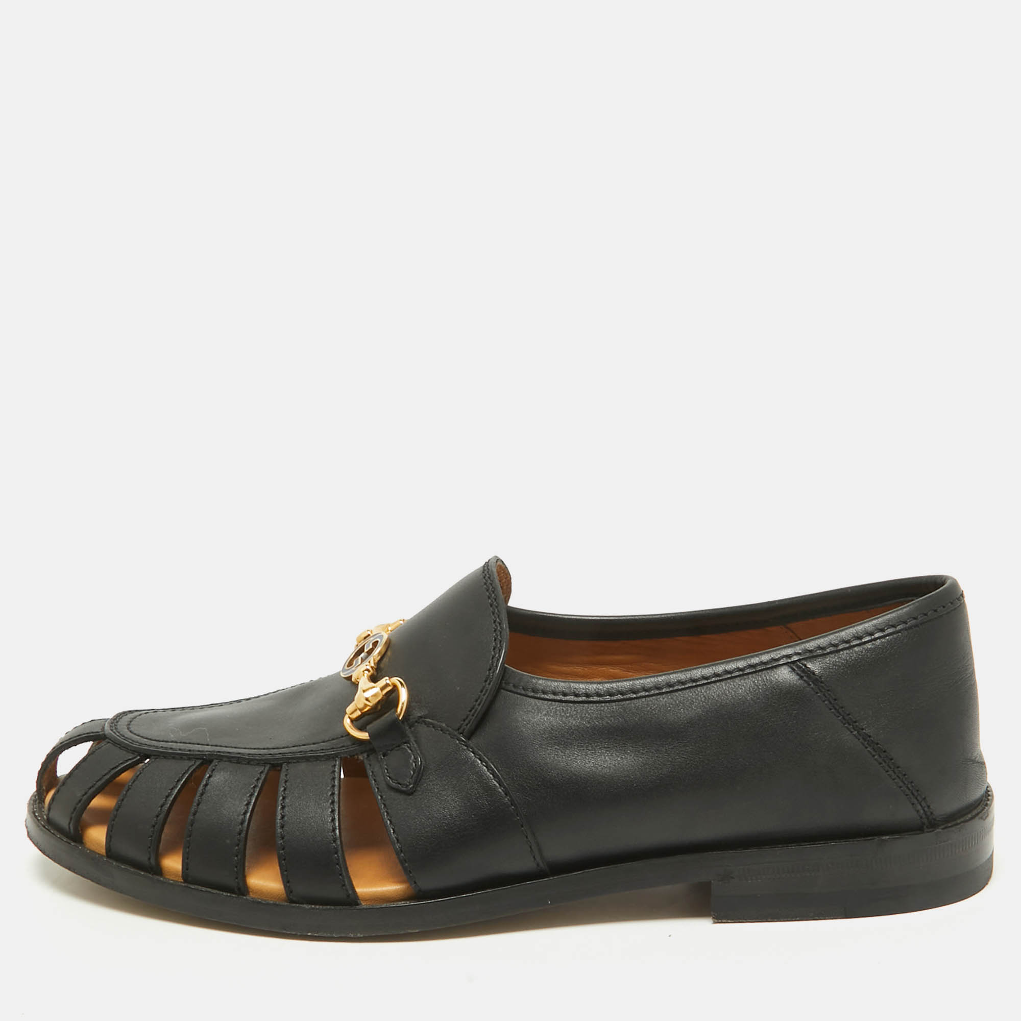Pre-owned Gucci Black Cut Out Leather Talete Horsebit Slip On Loafers Size 39.5