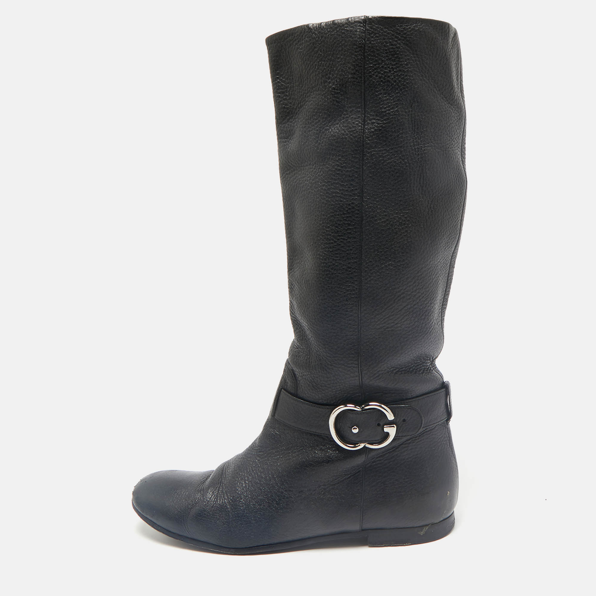 

Gucci Black Leather GG Riding Knee Length Boots Size