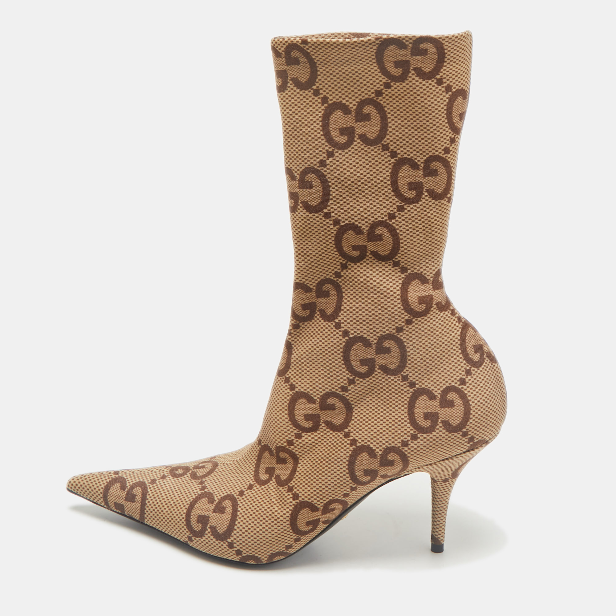 

Gucci Beige Stretch Fabric GG Ankle Length Boots Size