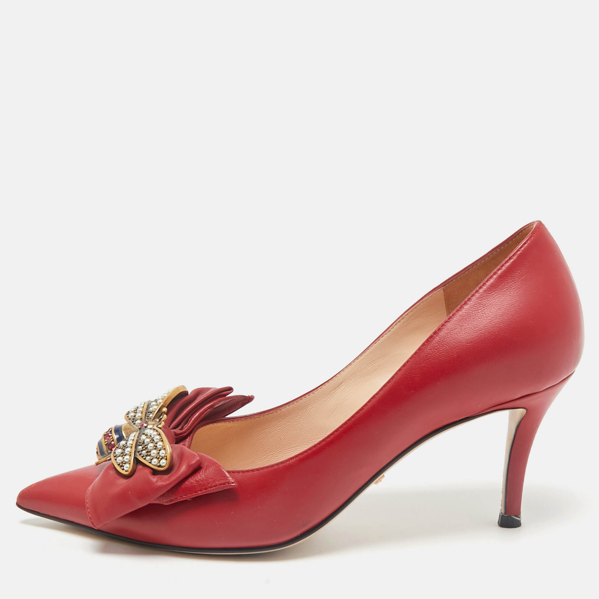 

Gucci Red Leather Queen Margaret Pumps Size
