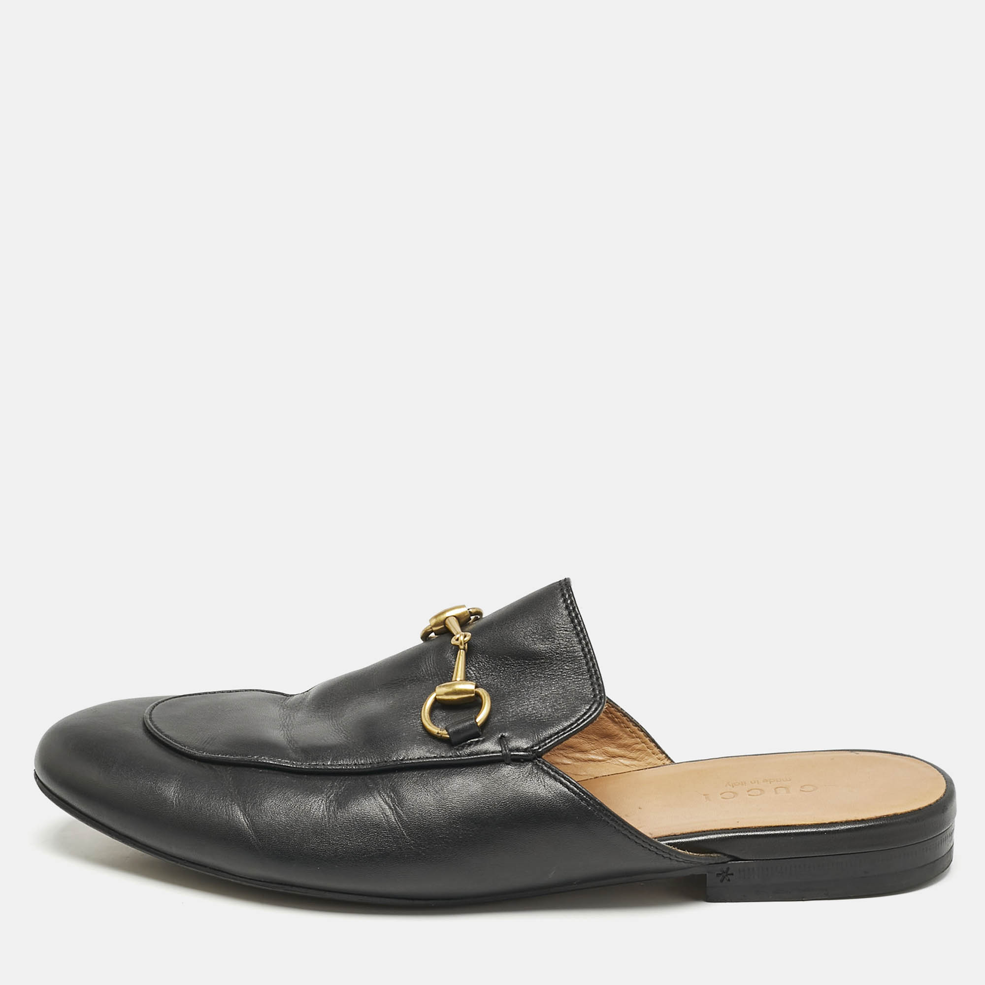 

Gucci Black Leather Princetown Flat Mules Size