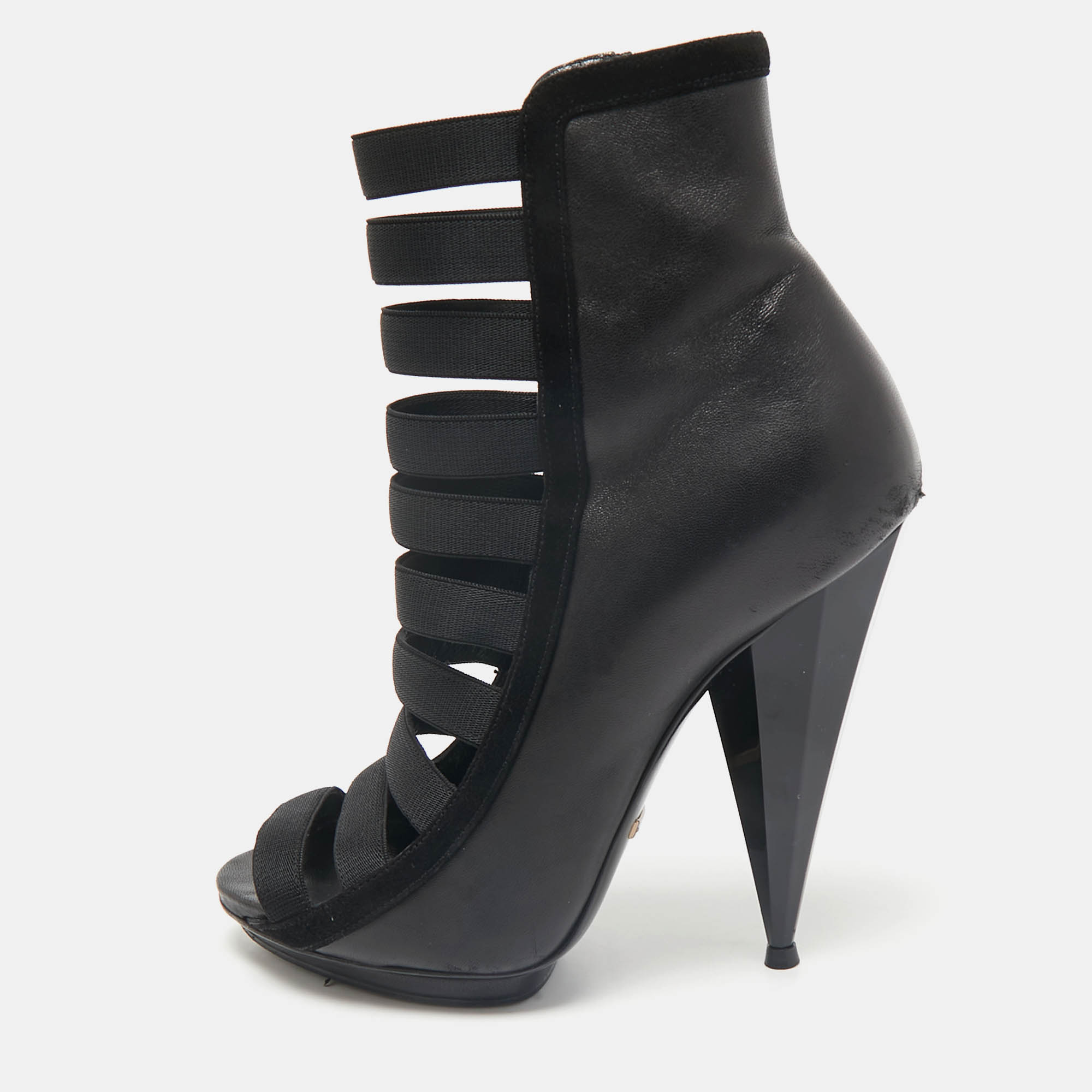 

Gucci Black Leather Elastic Olimpia Open Toe Ankle Booties Size