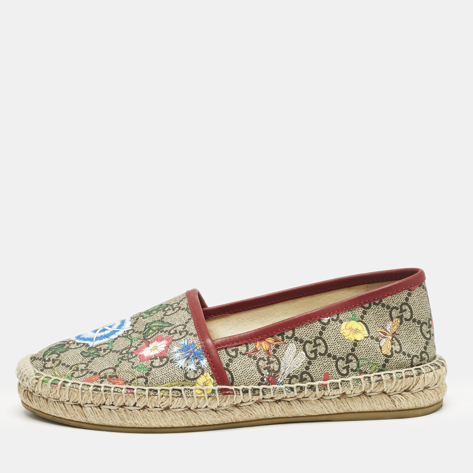 

Gucci Beige/Brown GG Supreme Canvas Pilar Print Espadrille Flats Size