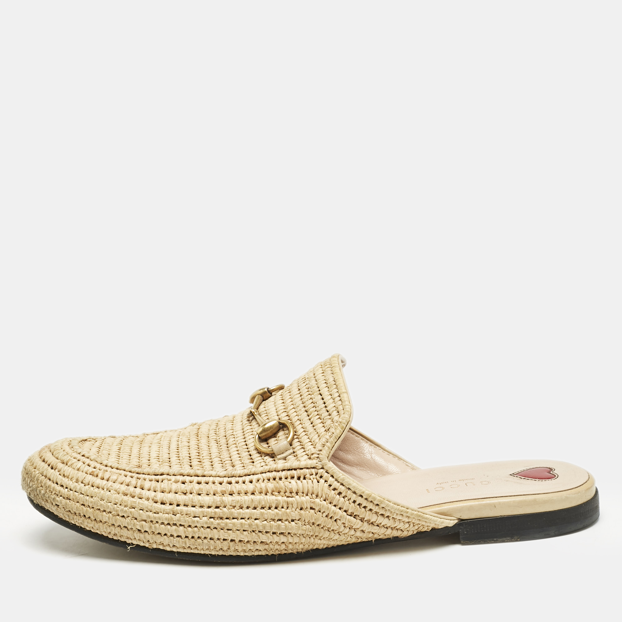 

Gucci Beige Raffia Princetown Mules Size