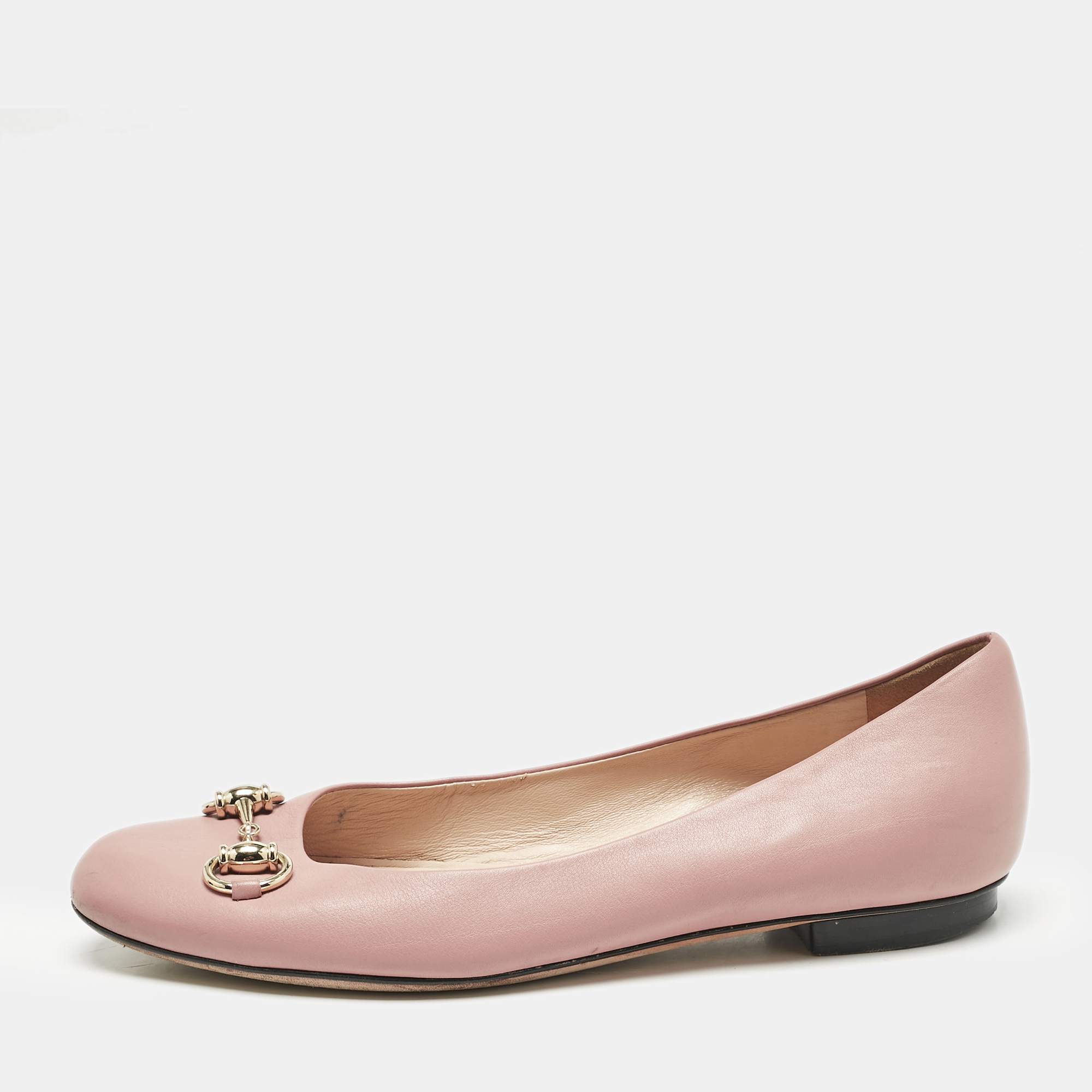 

Gucci Pink Leather Horsebit Ballet Flats Size