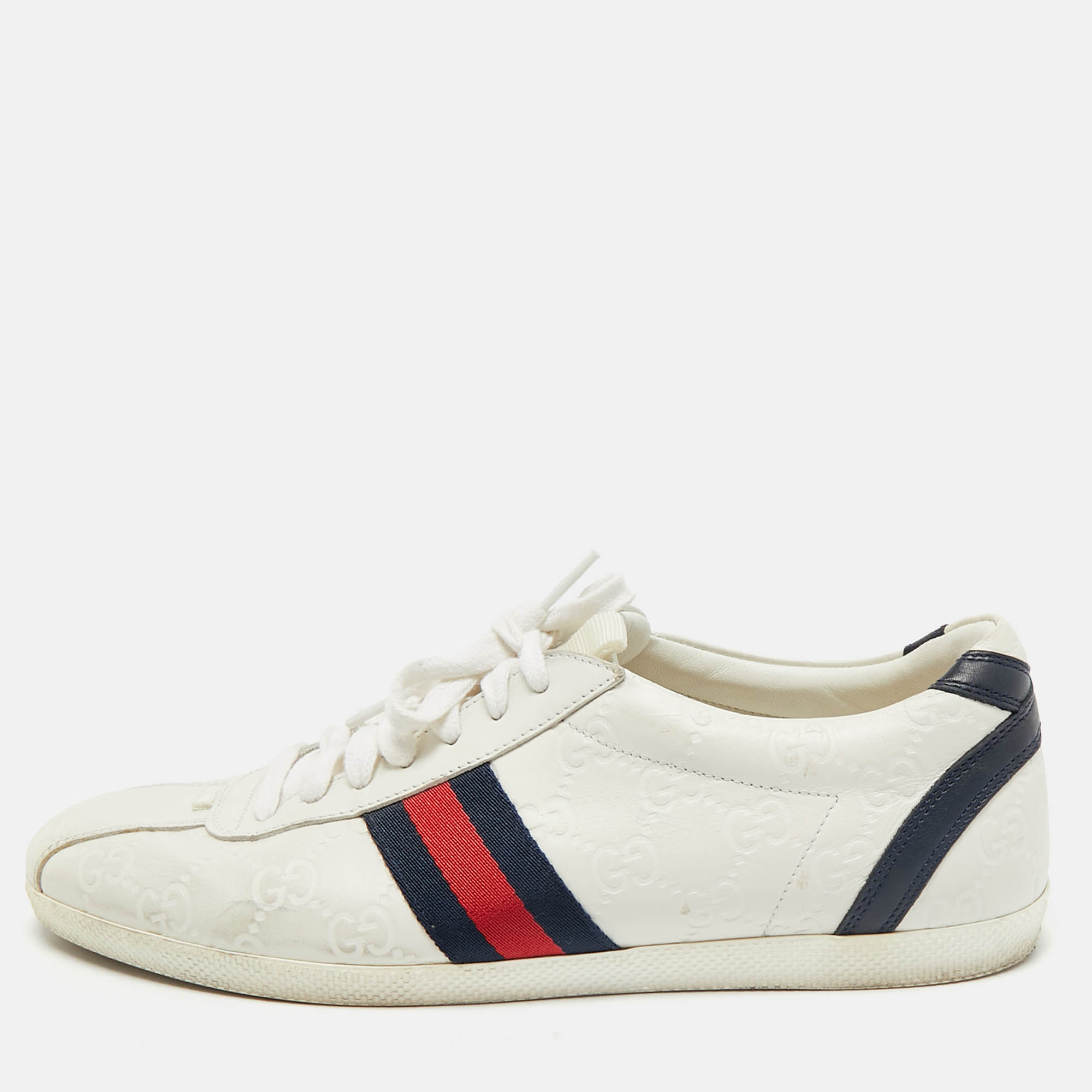

Gucci White Guccissima Leather Web Detail Lace Up Low Top Sneakers Size