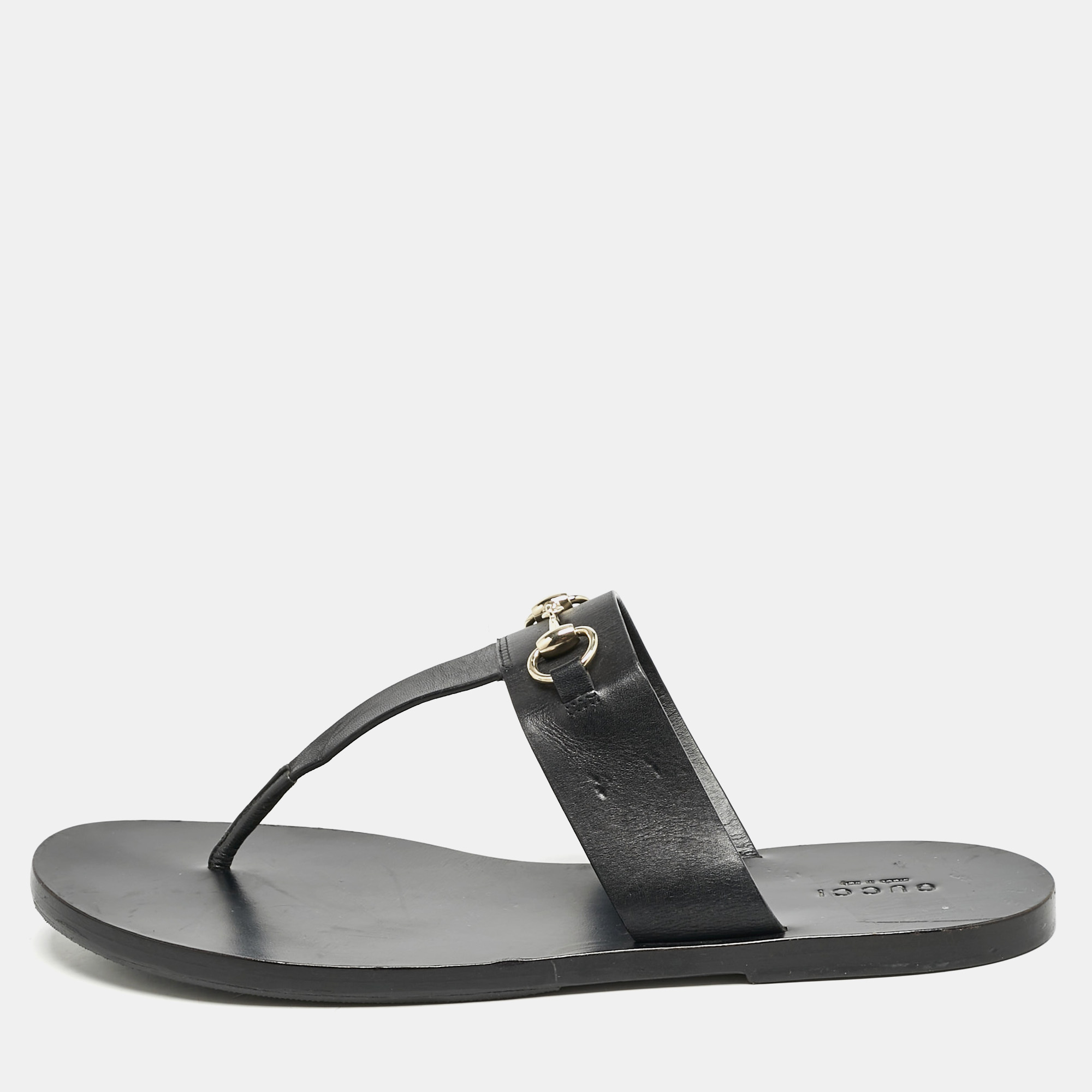 

Gucci Black Leather Horsebit Thong Flats Size