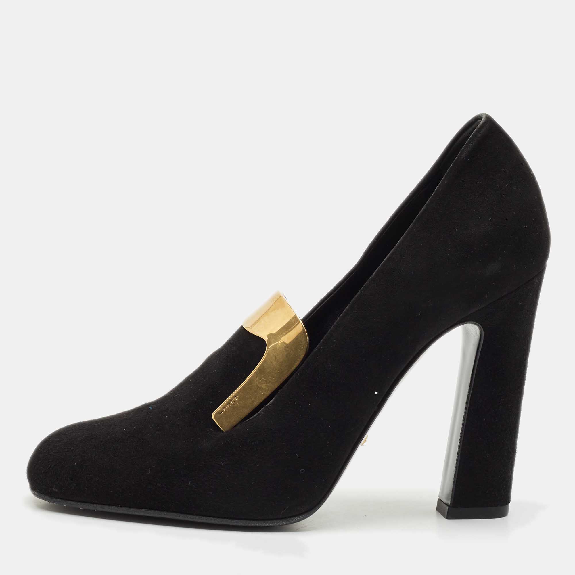 

Gucci Black Suede Alma Classic Loafer Pumps Size