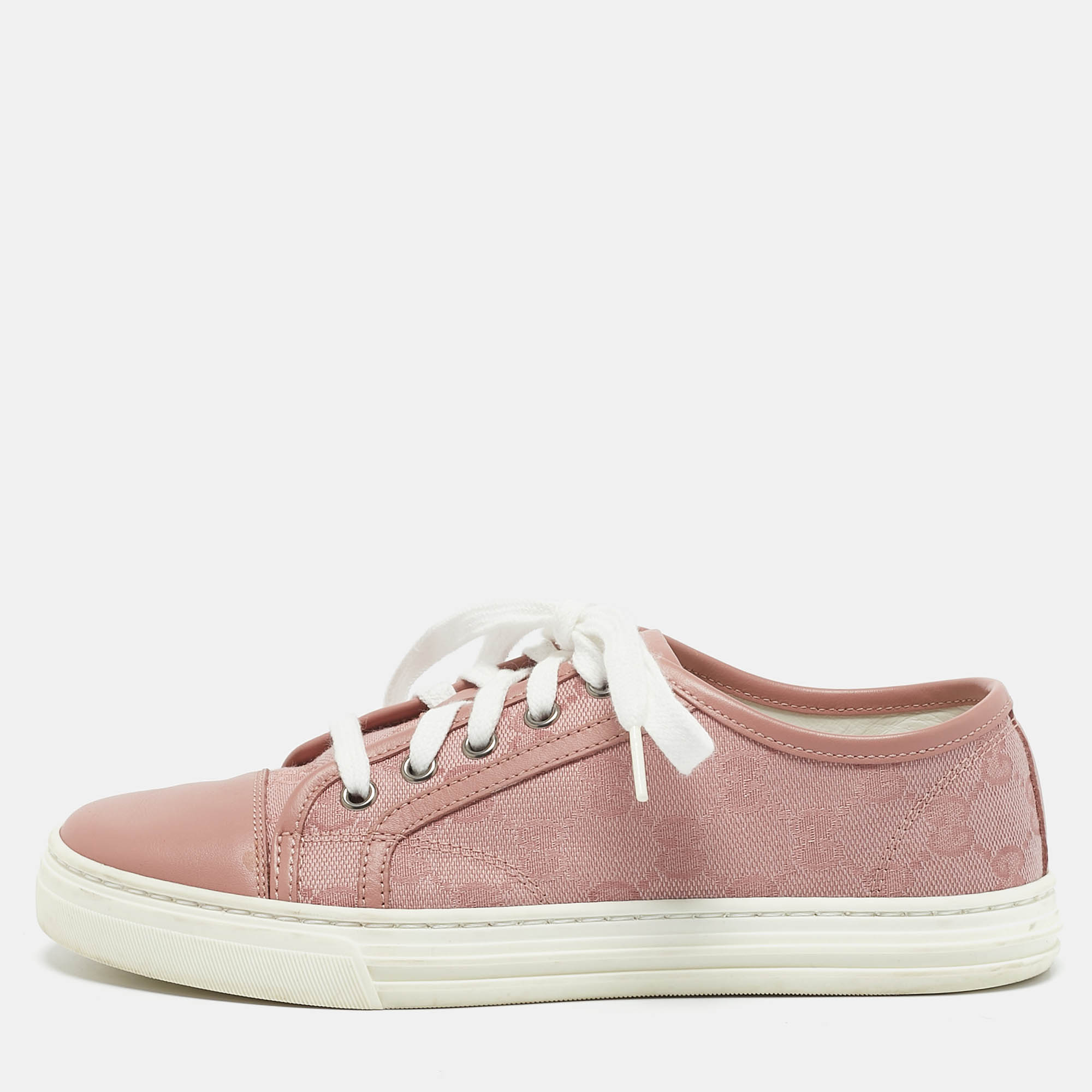 

Gucci Pink GG Canvas and Leather Cap Toe Low Top Sneakers Size