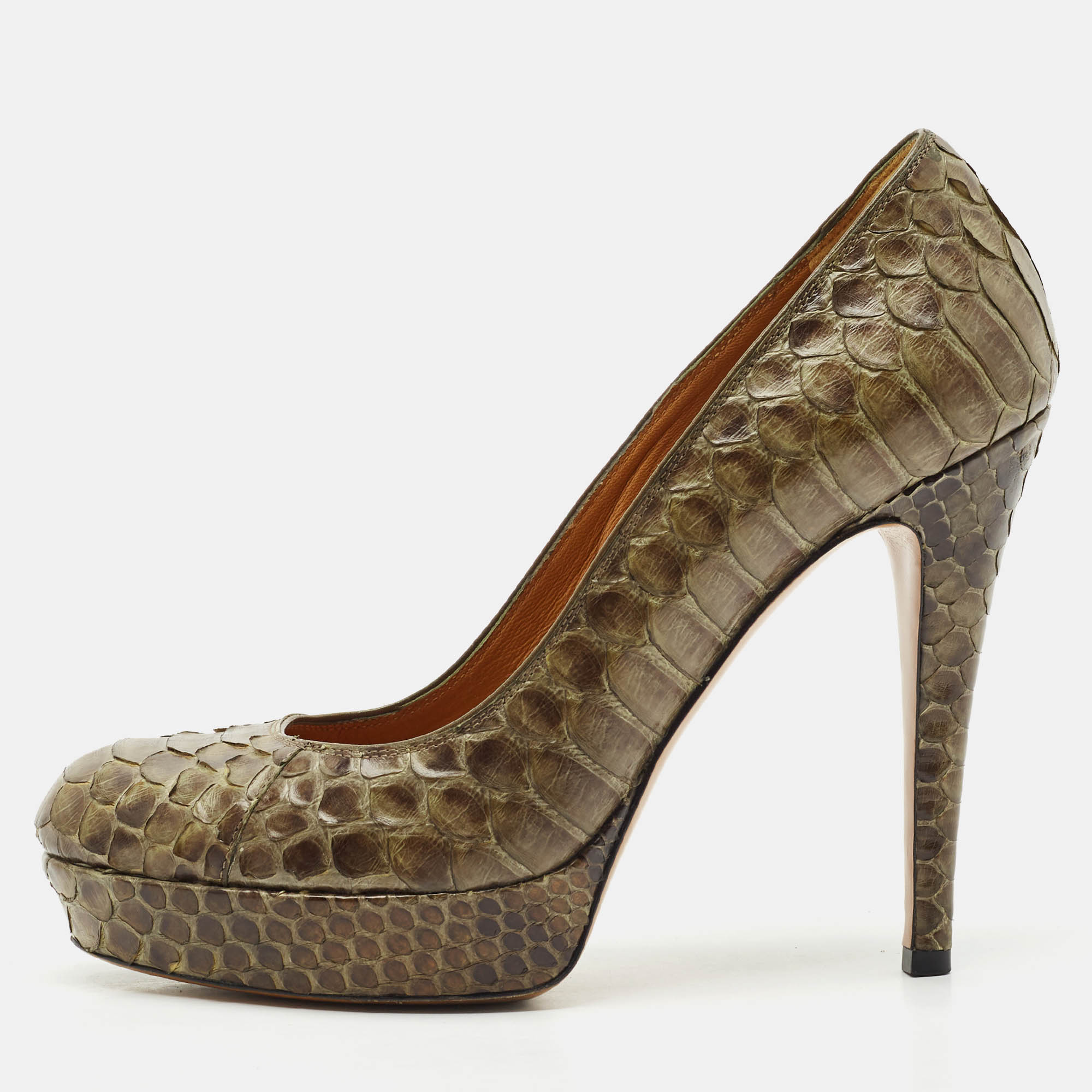 

Gucci Olive Green Python Leather Platform Pumps Size