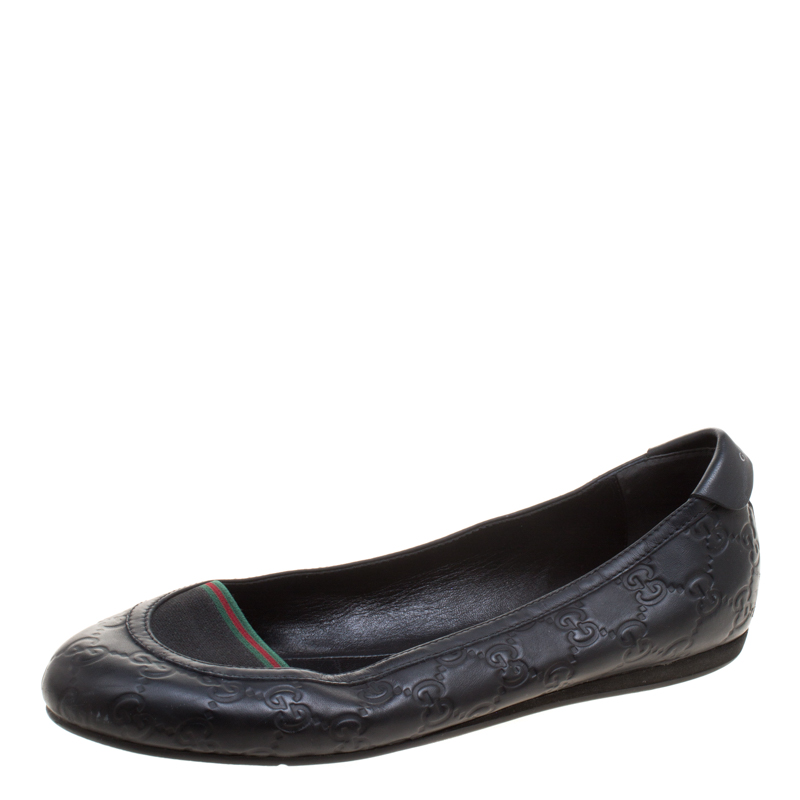 Pre Owned Gucci Black Guccissima Leather Ballet Flats Size 41
