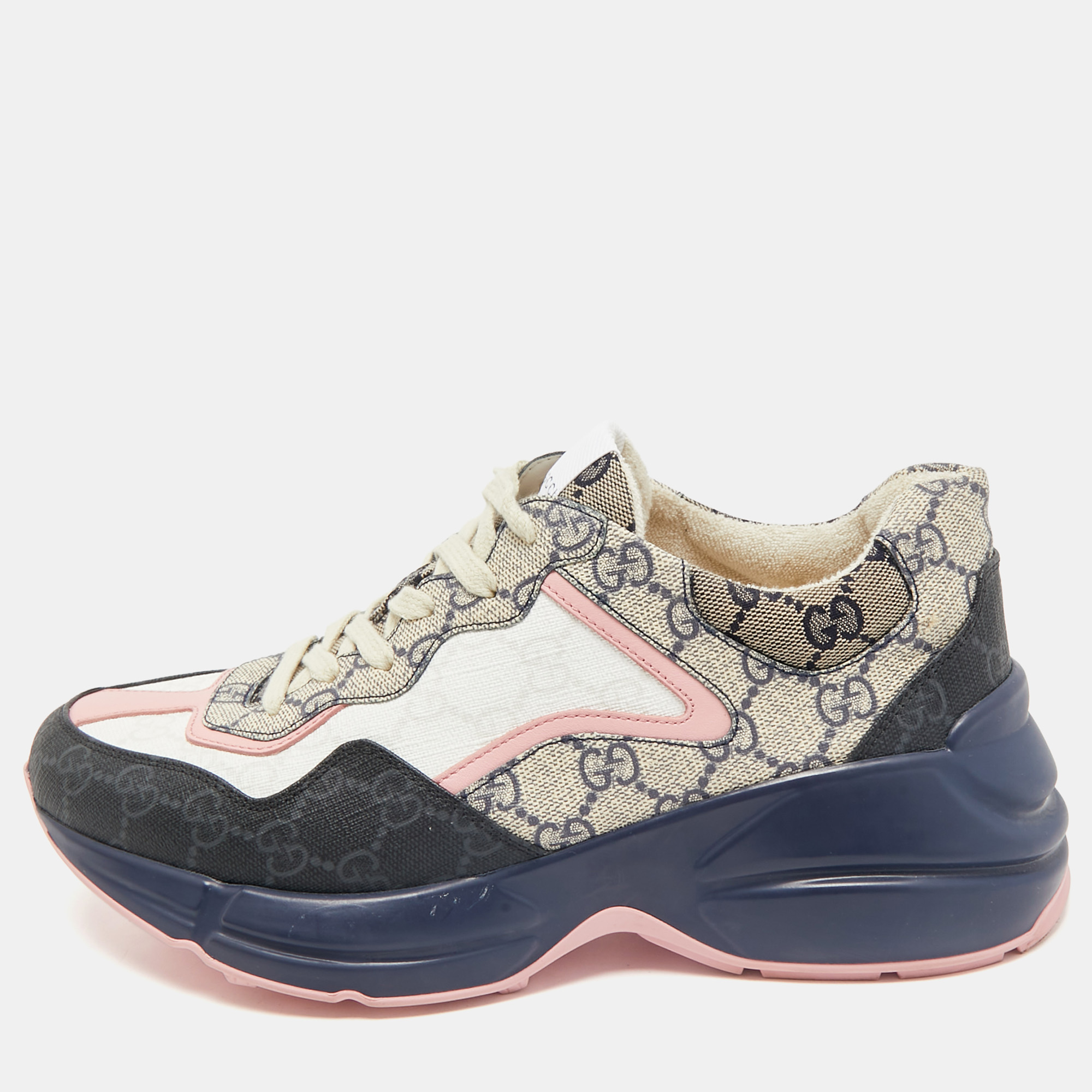 

Gucci Multicolor GG Supreme Canvas and Leather Rhyton Sneakers Size