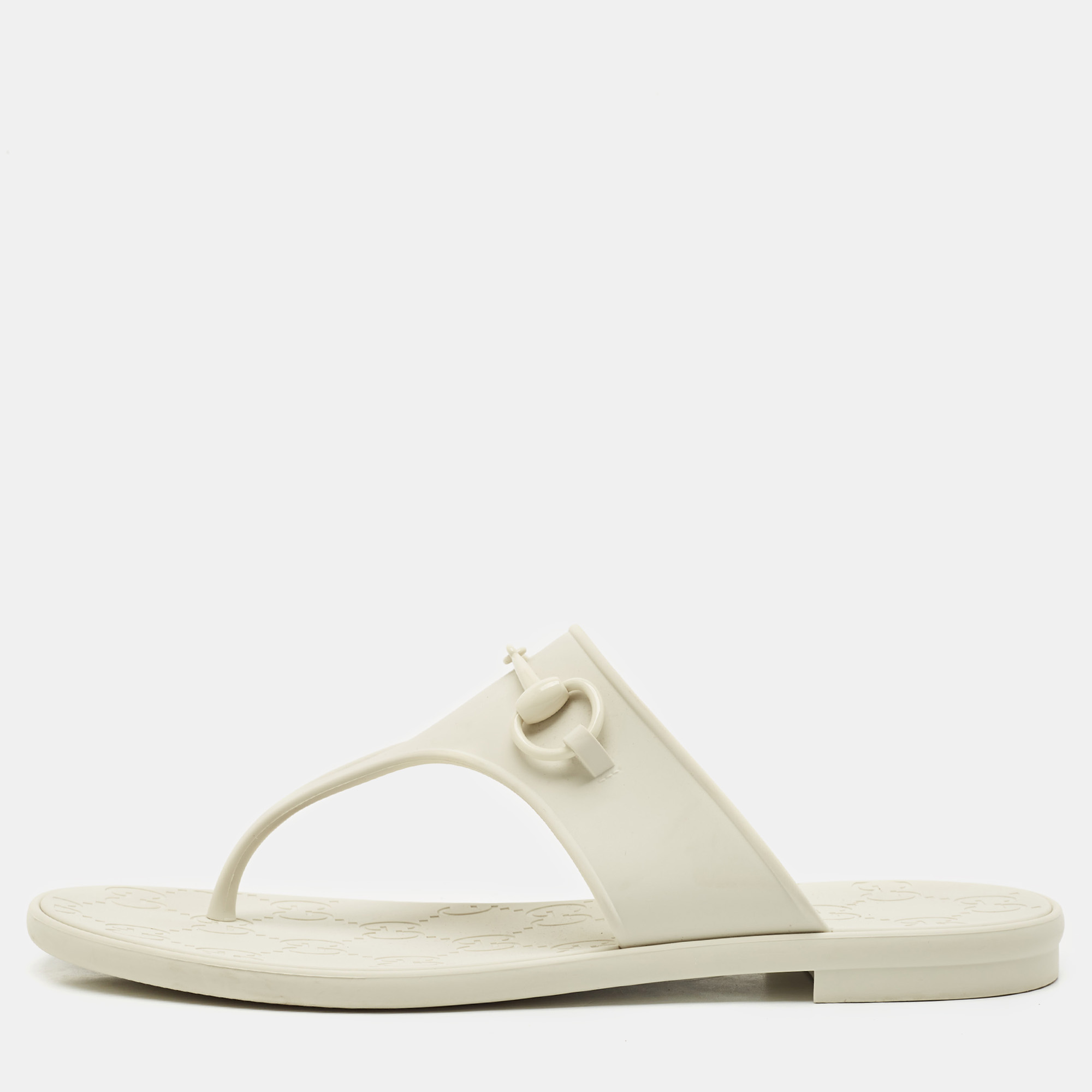 

Gucci Grey Rubber Horsebit Thong Flats Size