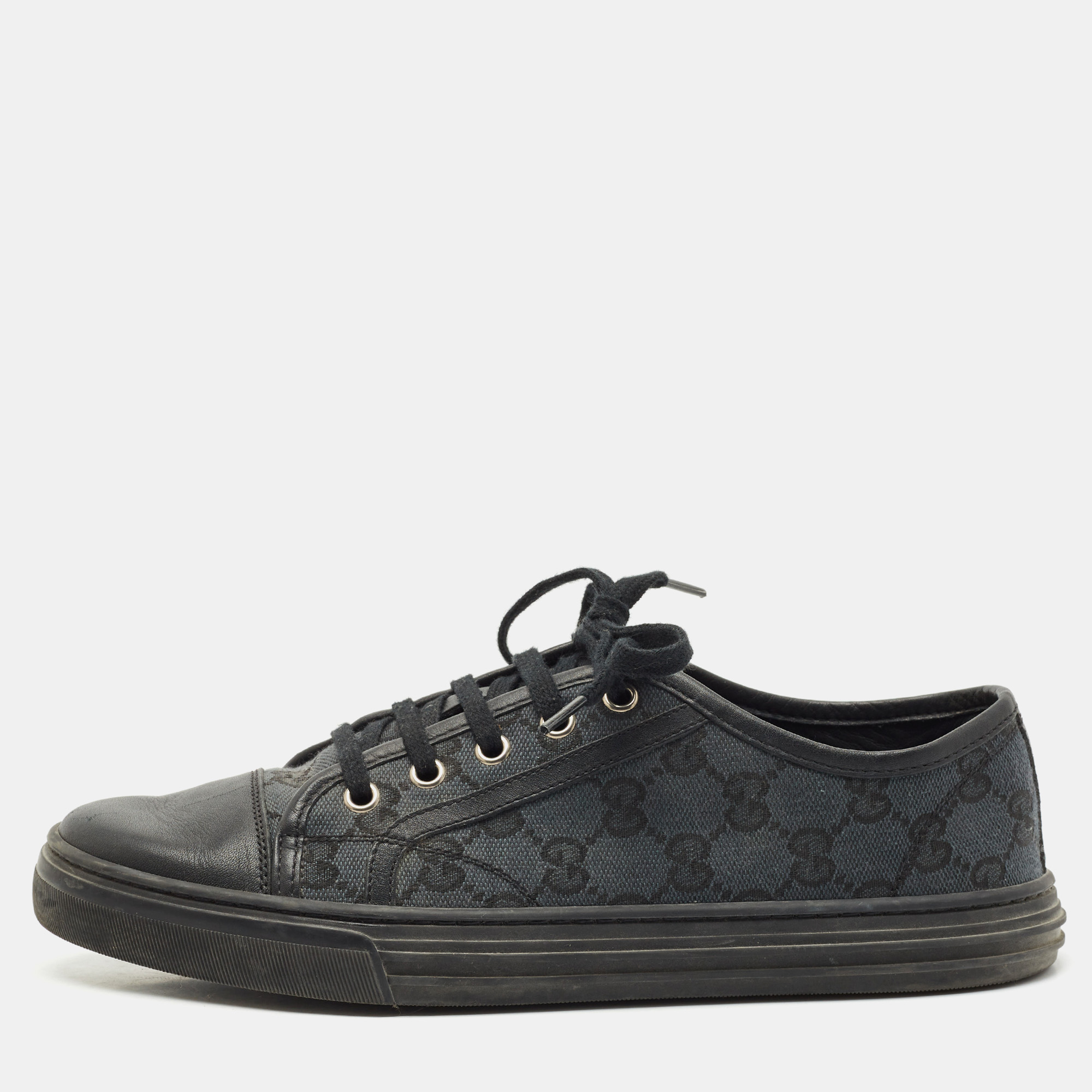 

Gucci Black/Blue Leather And GG Canvas Cap Toe Low Top Sneakers Size