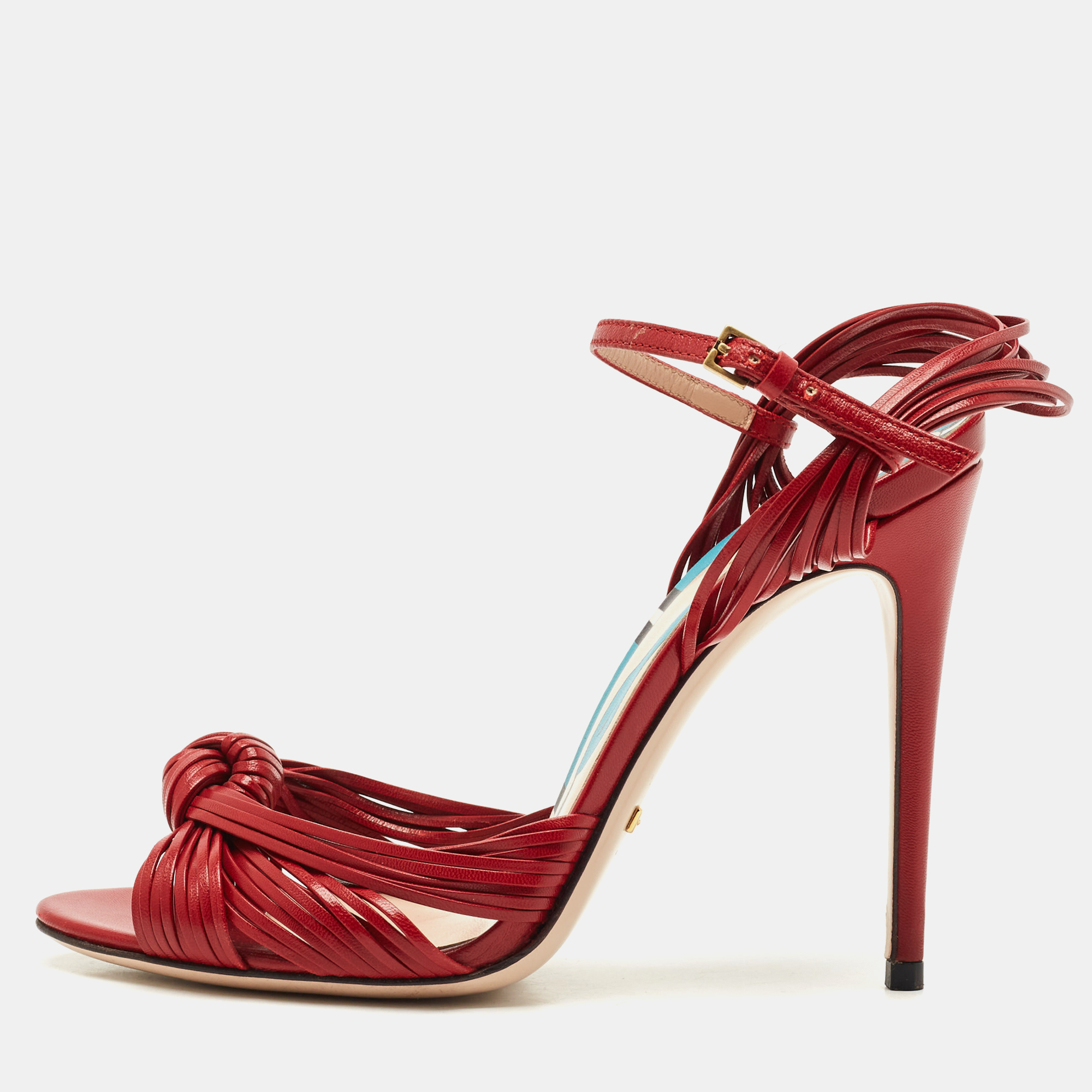 

Gucci Red Leather Allie Knot Ankle Strap Sandals Size