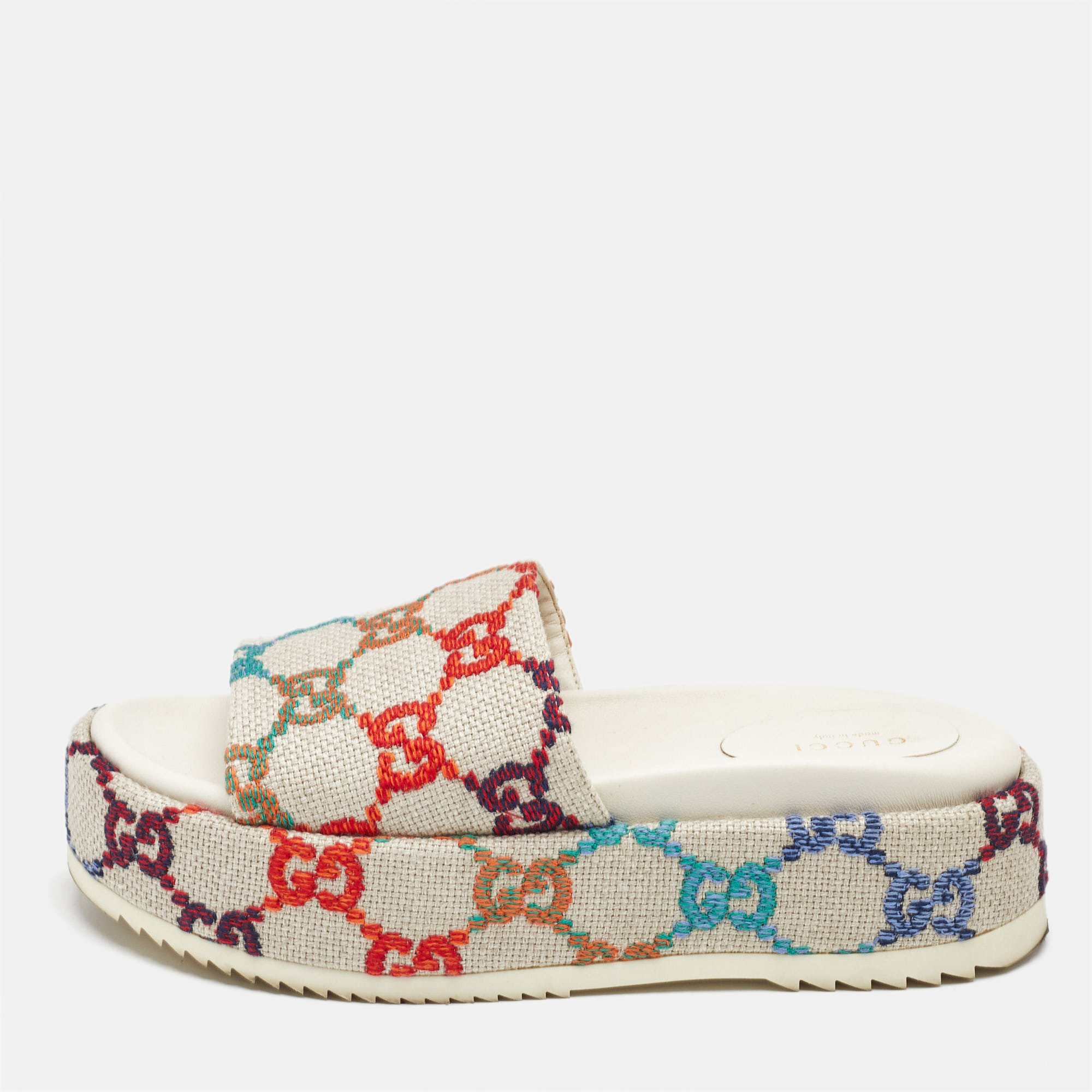 

Gucci Beige Jacquard GG Marmont Espadrille Flat Slides Size