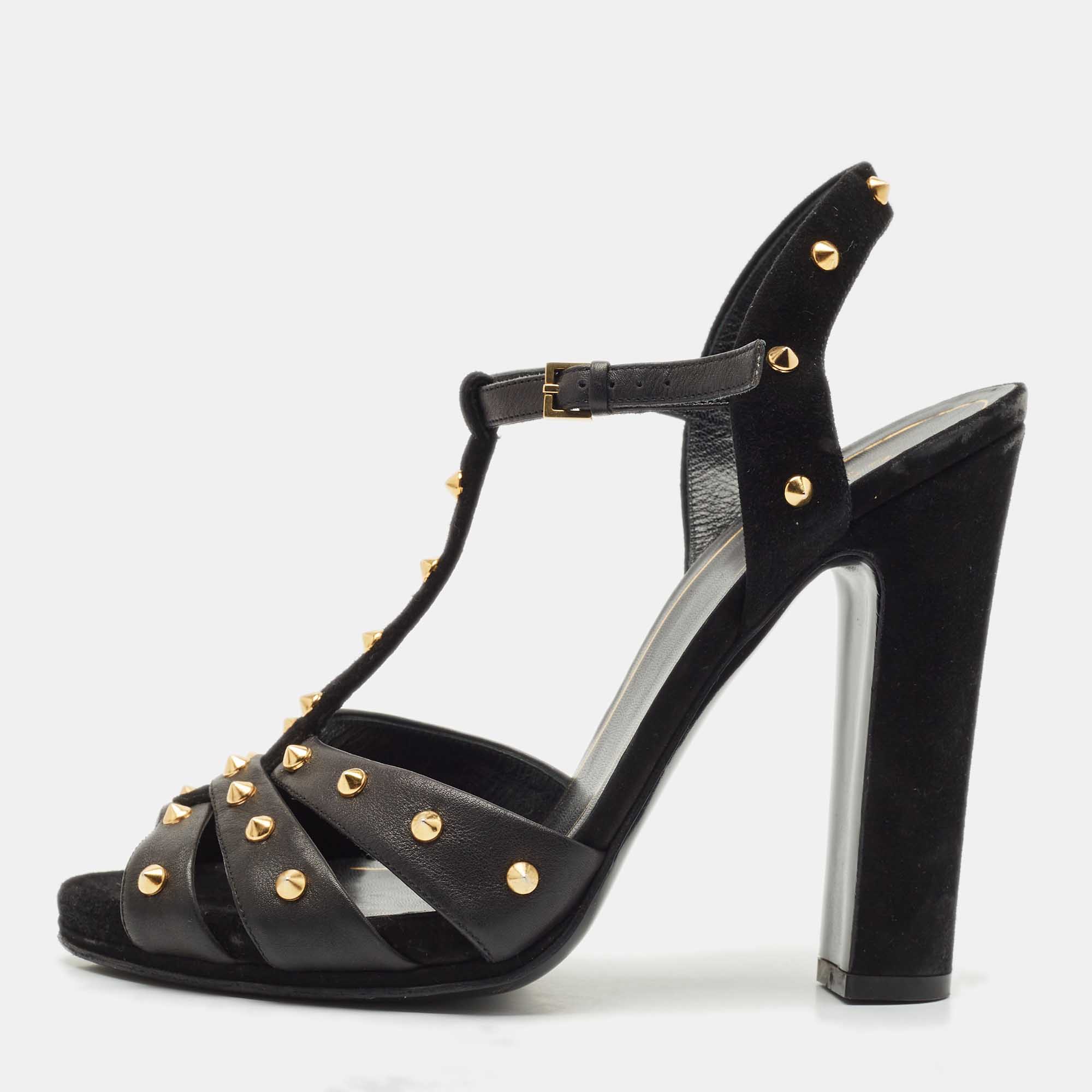 

Gucci Black Suede and Leather Studded Ankle Strap Sandals Size