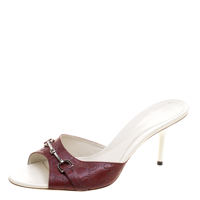مملوكة مسبقًا Gucci Maroon Guccissima Leather Horsebit Slides Size 39.5
