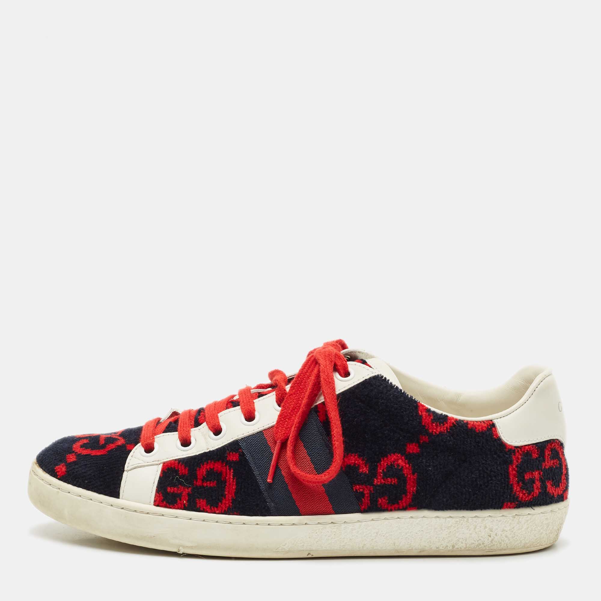 

Gucci Tricolor GG Terry Fabric and Leather Ace Sneakers Size, Navy blue