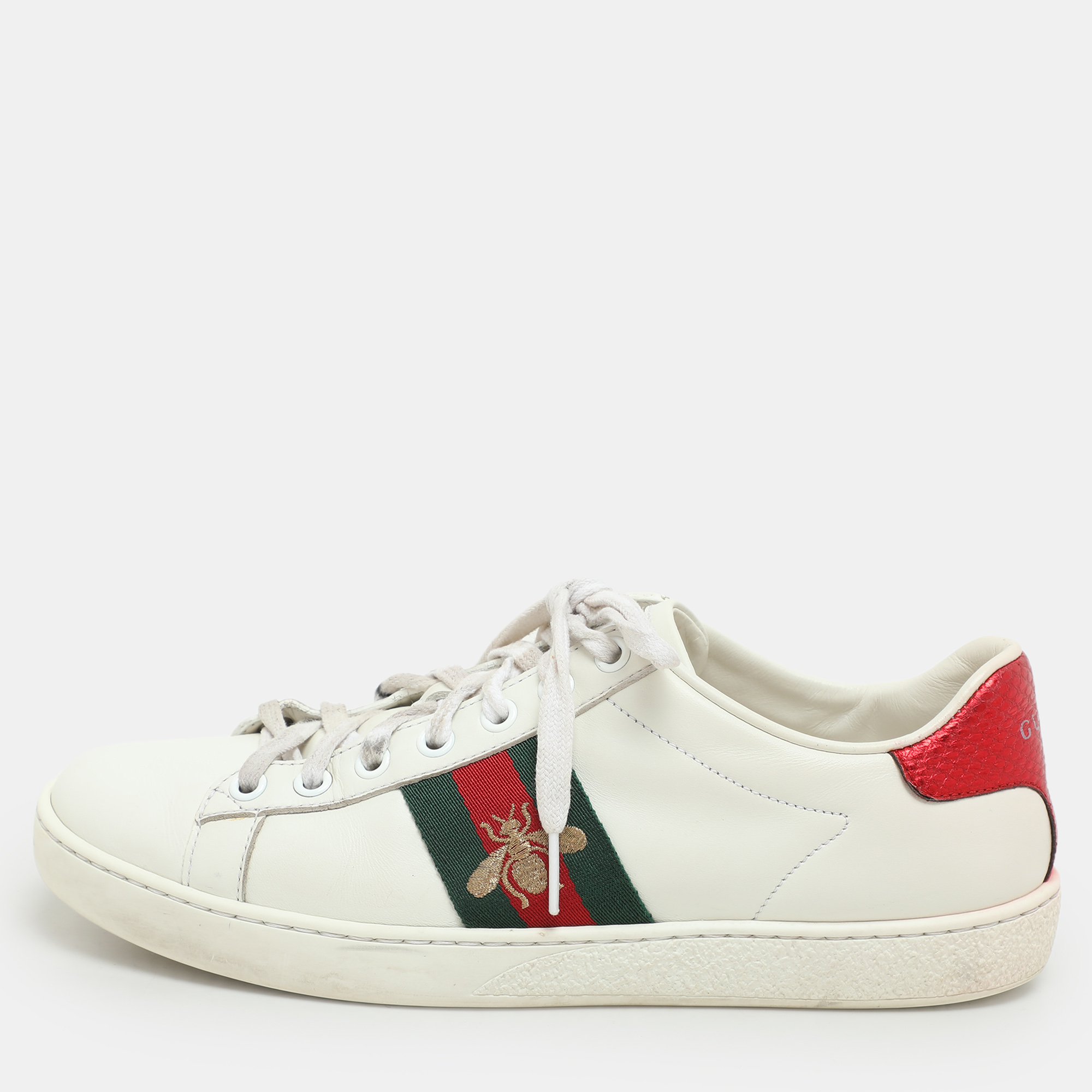 

Gucci White Leather Ace Bee Embroidered Low Top Sneakers Size