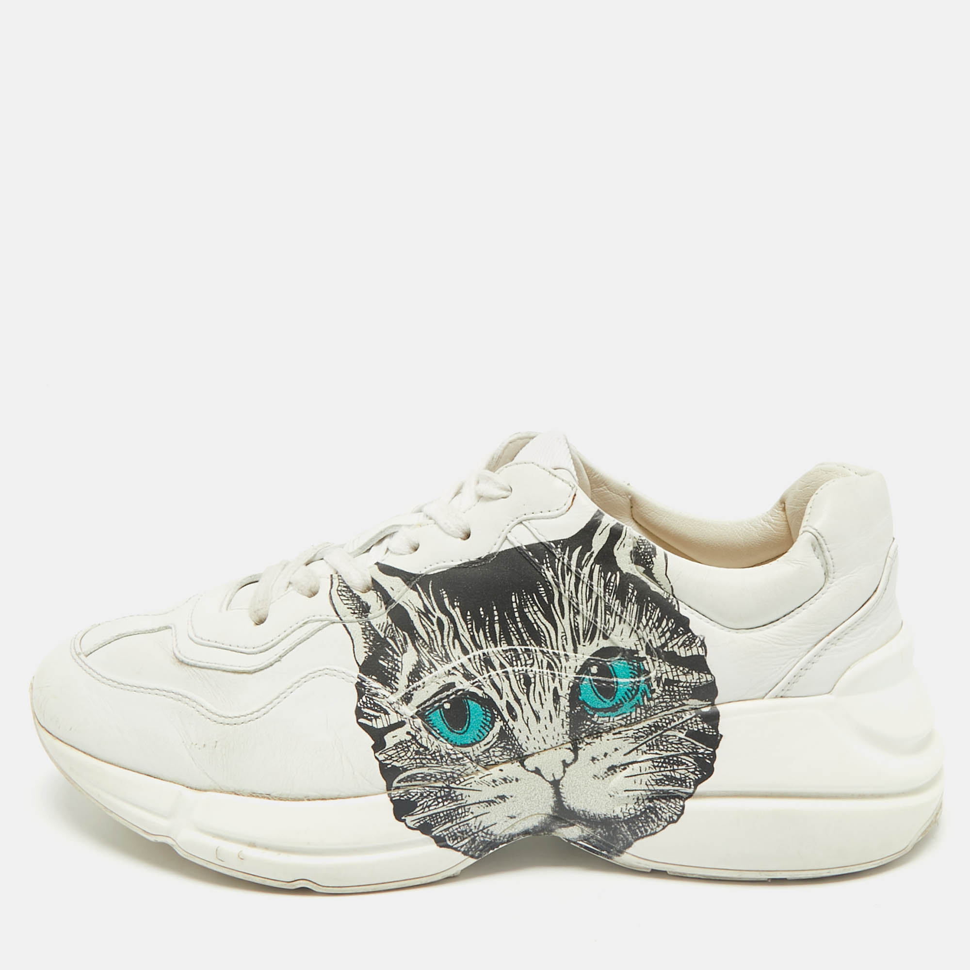 

Gucci White Leather Mystic Cat Rhyton Low Top Sneakers Size