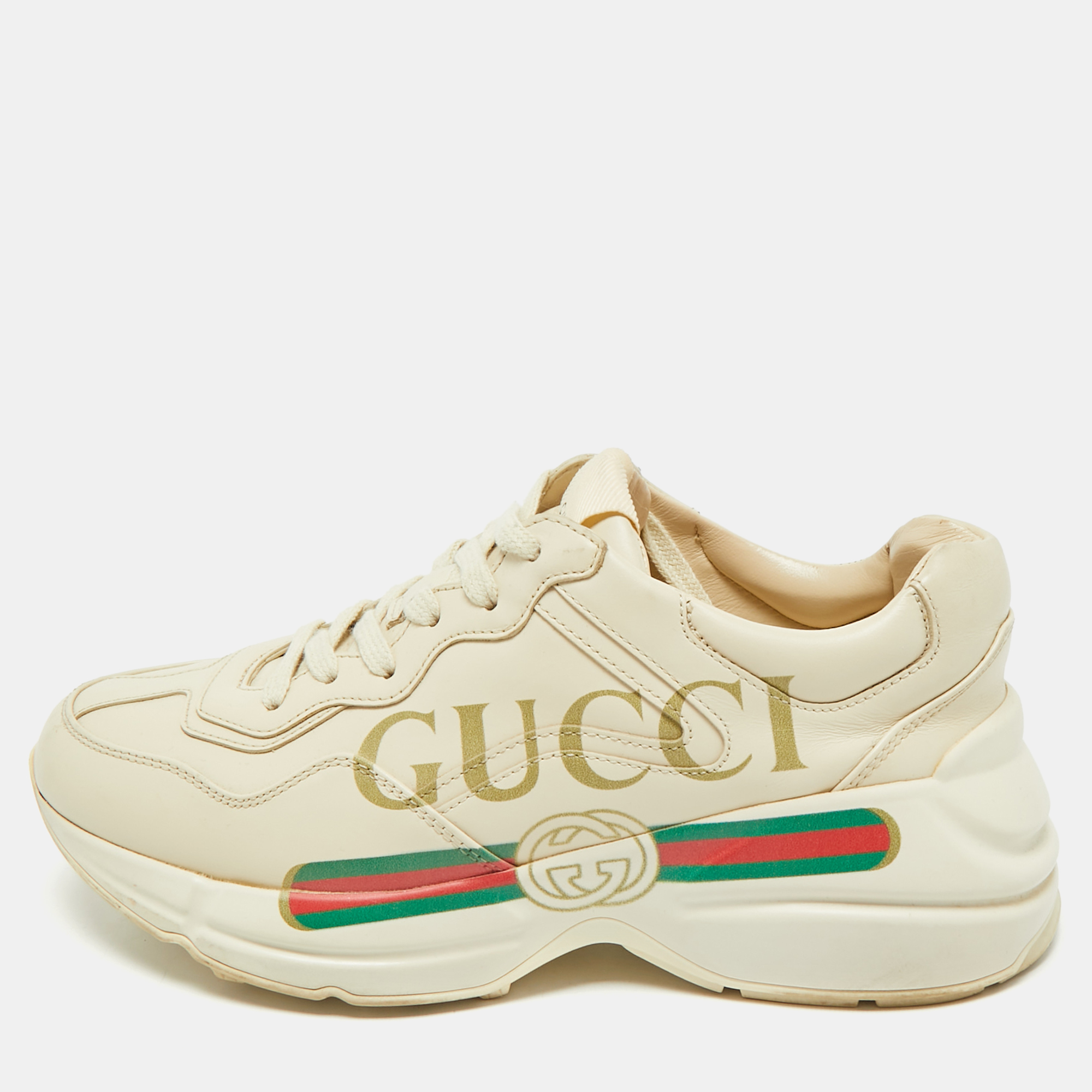 Gucci Cream Leather Vintage Logo Rhyton Sneakers Size 36.5